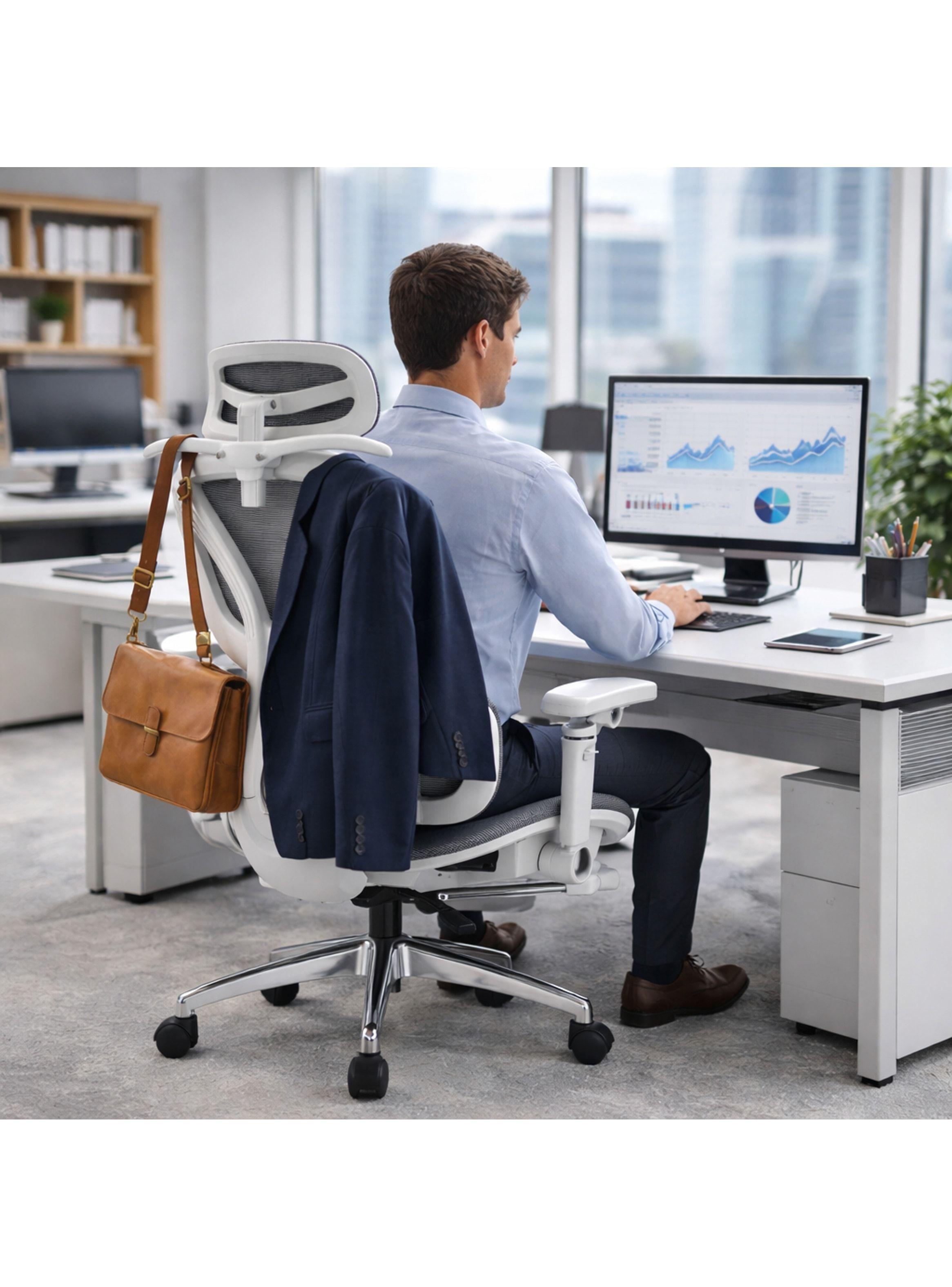 Silla De Oficina Ergonomica Pata Acero Sporte Lumbar Resolte Color Blanco Material Del Tapizado Alg-6