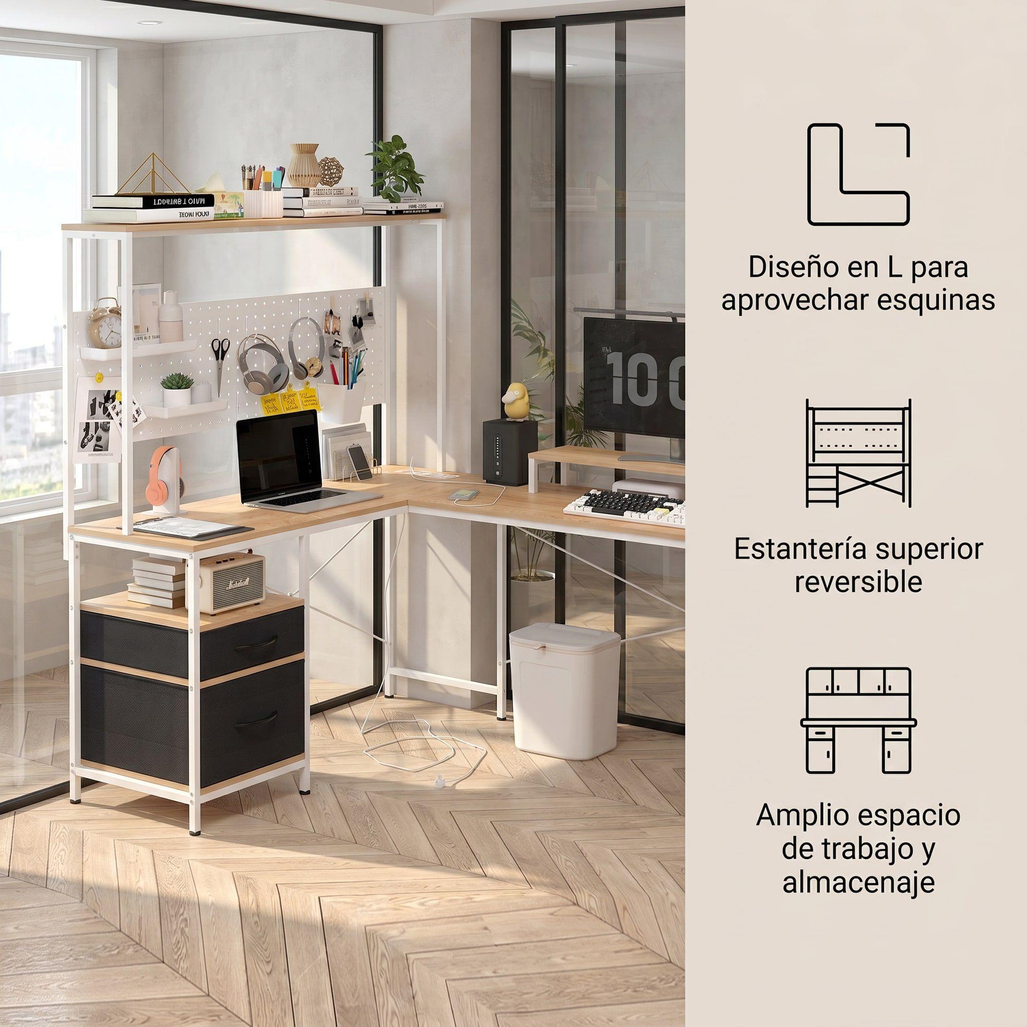 Escritorio Homeoffice Esquinero Convertible Con Estantería Blanco-2