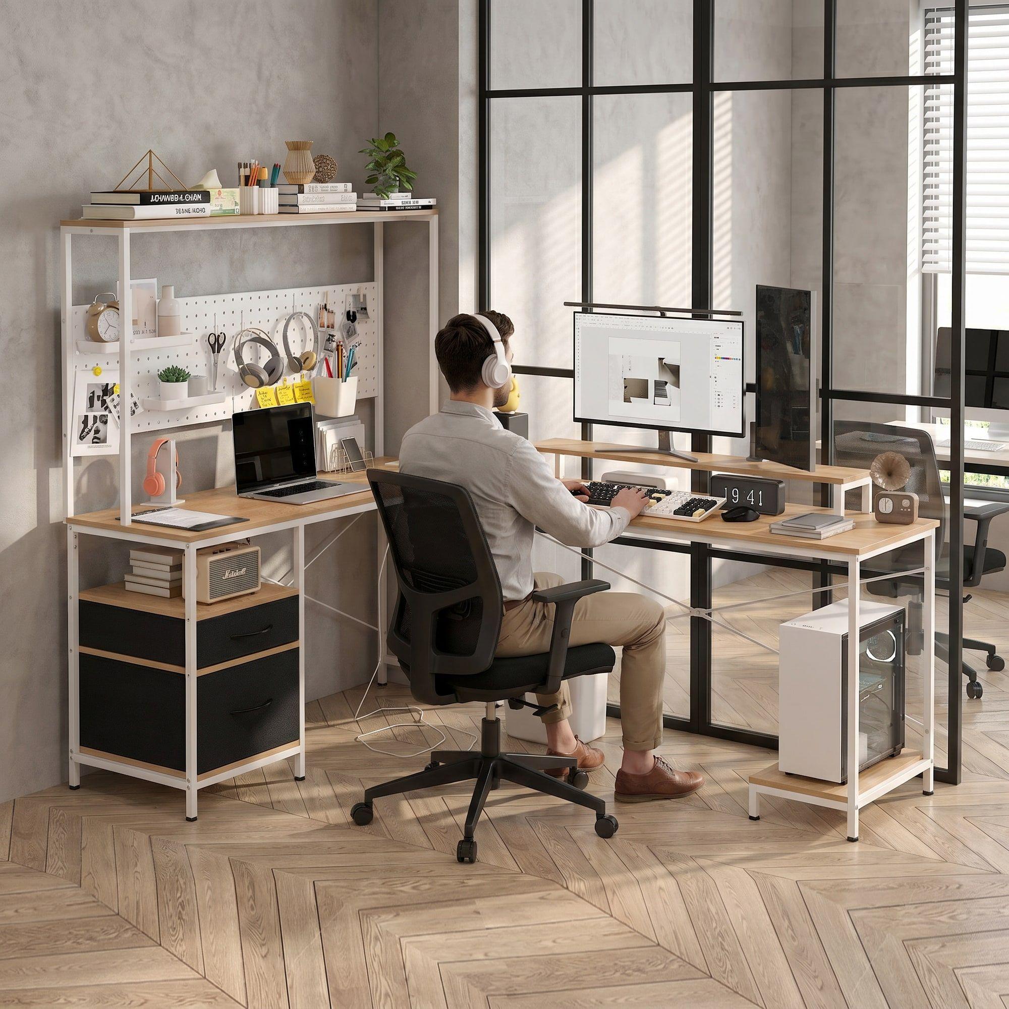 Escritorio Homeoffice Esquinero Convertible Con Estantería Blanco-7