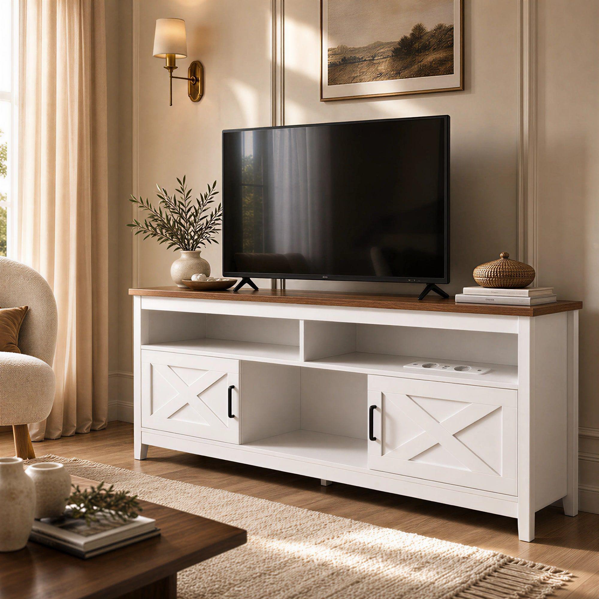 Rack Tv 150x40x66cm 2 Puerta Con Enchufe Estilo Europeo Color Blanco Con Marron Blanco/marrón-6