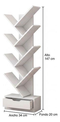 Biblioteca Librero De Arbol Organizador De Libros Alto 120cm Blanco-5