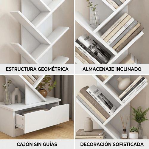 Biblioteca Librero De Arbol Organizador De Libros Alto 120cm Blanco-6