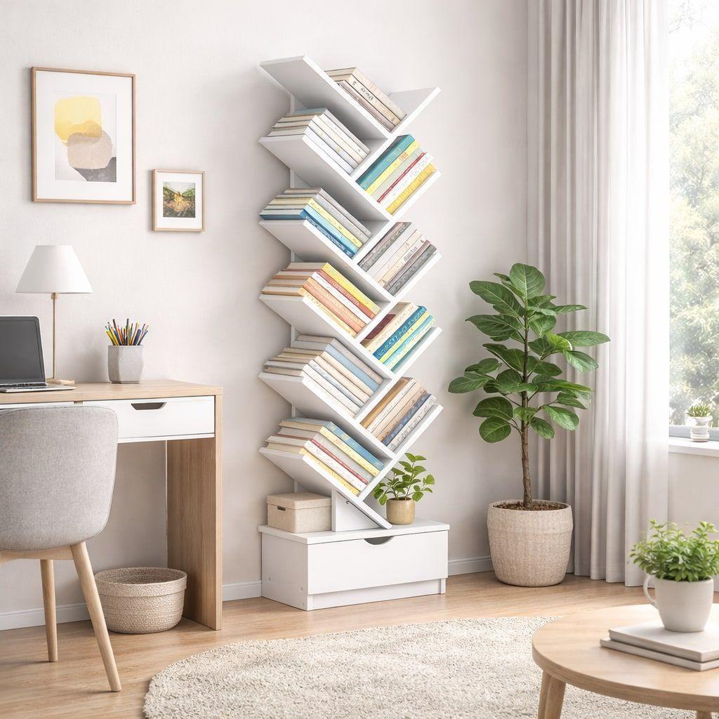 Biblioteca Librero De Arbol Organizador De Libros Alto 120cm Blanco-2