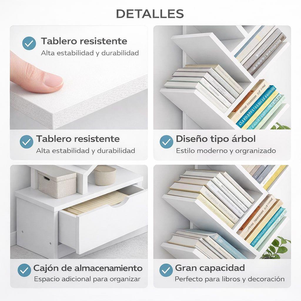Biblioteca Librero De Arbol Organizador De Libros Alto 120cm Blanco-3