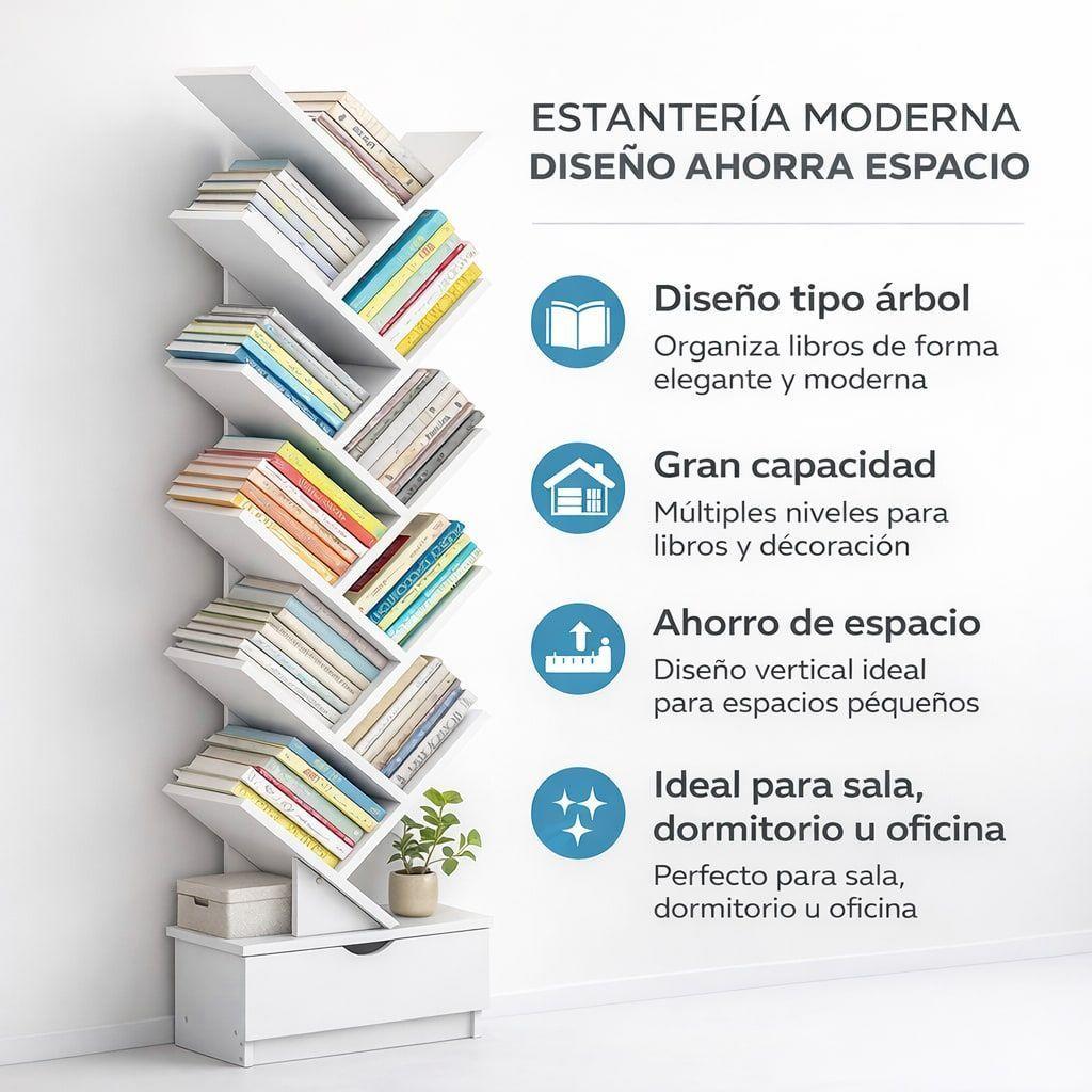 Biblioteca Librero De Arbol Organizador De Libros Alto 120cm Blanco-4