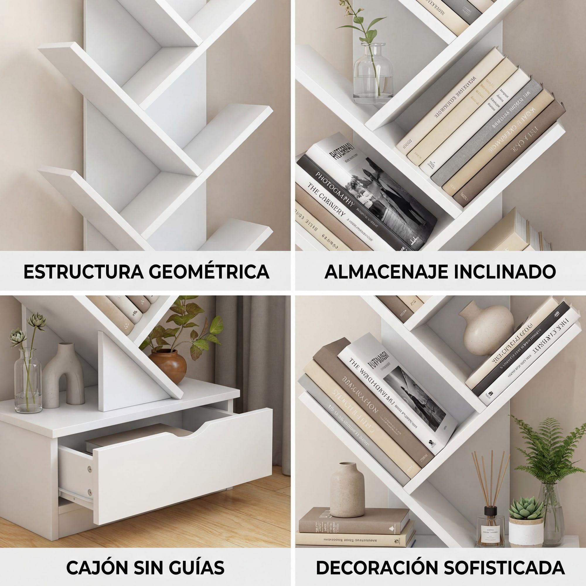 Biblioteca Librero De Arbol Organizador De Libros Alto 120cm Blanco-6