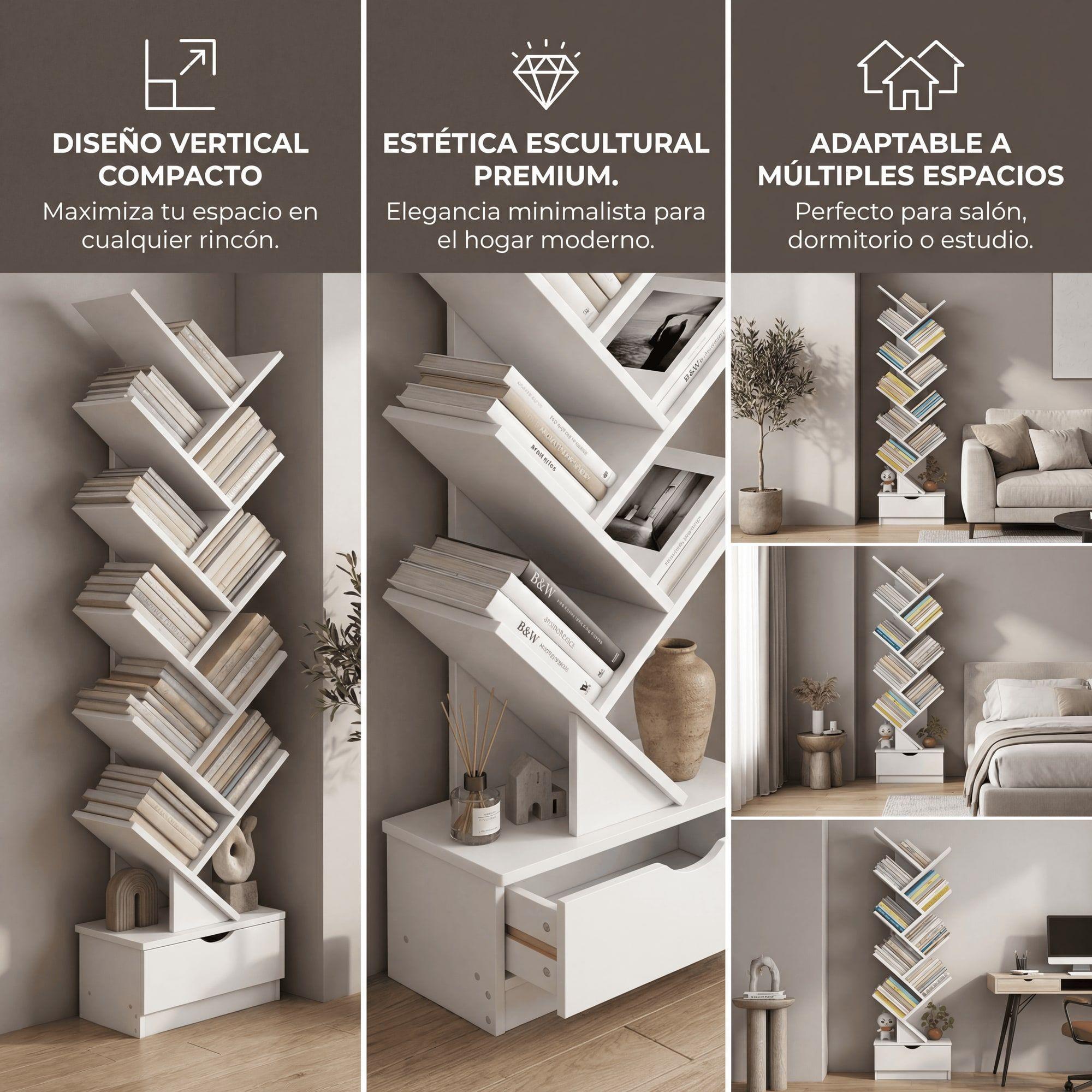 Biblioteca Librero De Arbol Organizador De Libros Alto 120cm Blanco-7