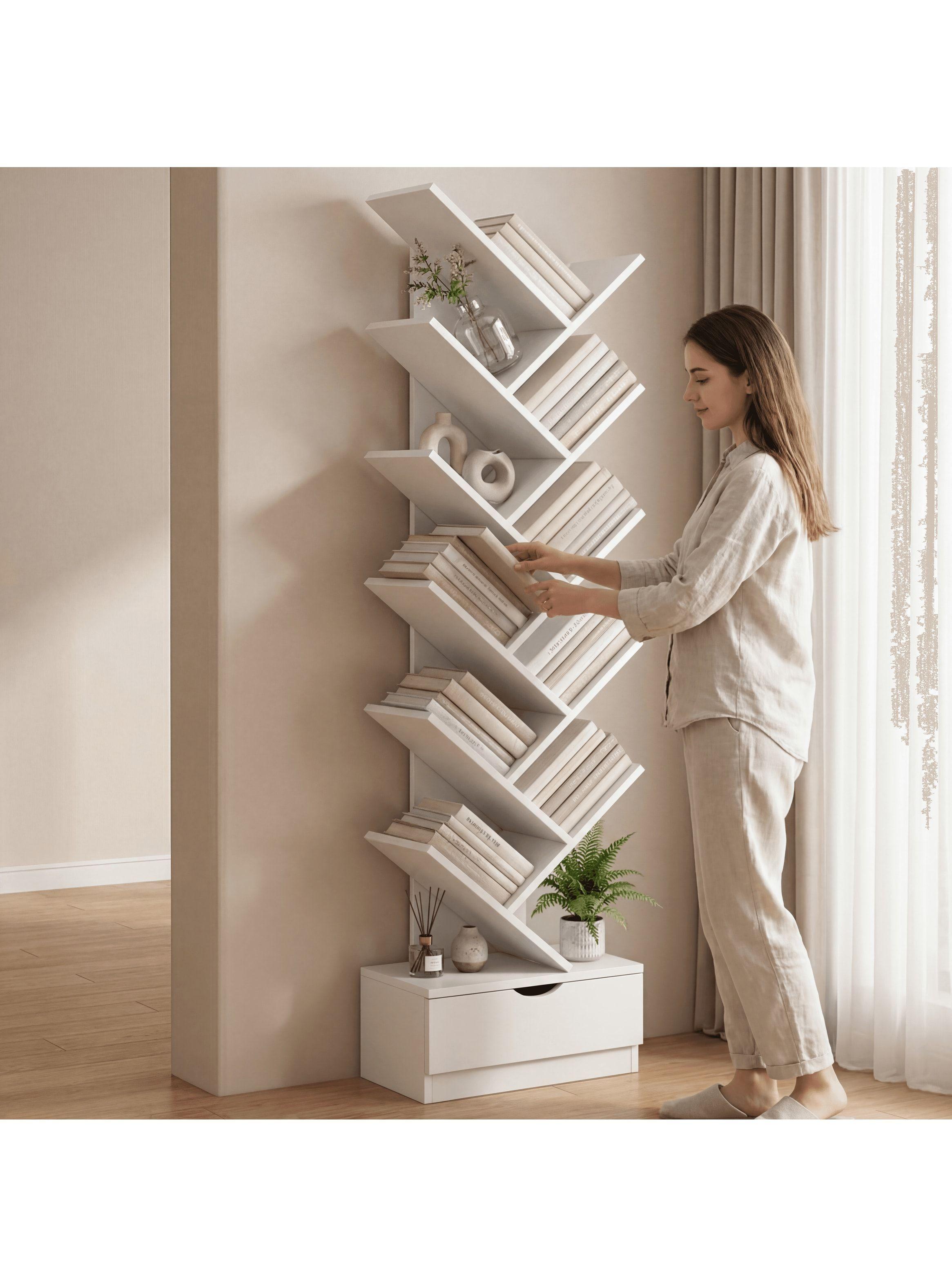 Biblioteca Librero De Arbol Organizador De Libros Alto 120cm Blanco-0