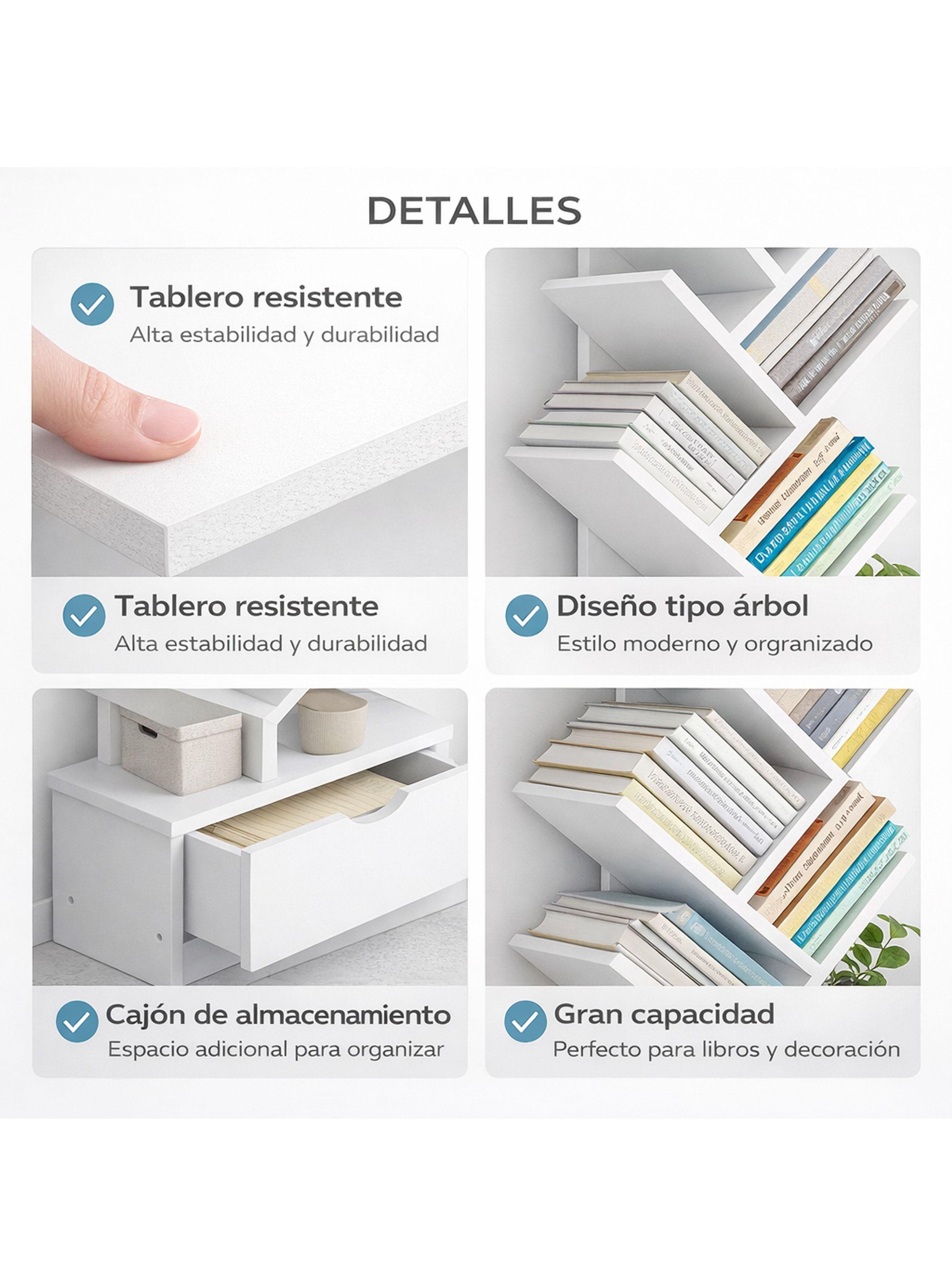 Biblioteca Librero De Arbol Organizador De Libros Alto 120cm Blanco-3