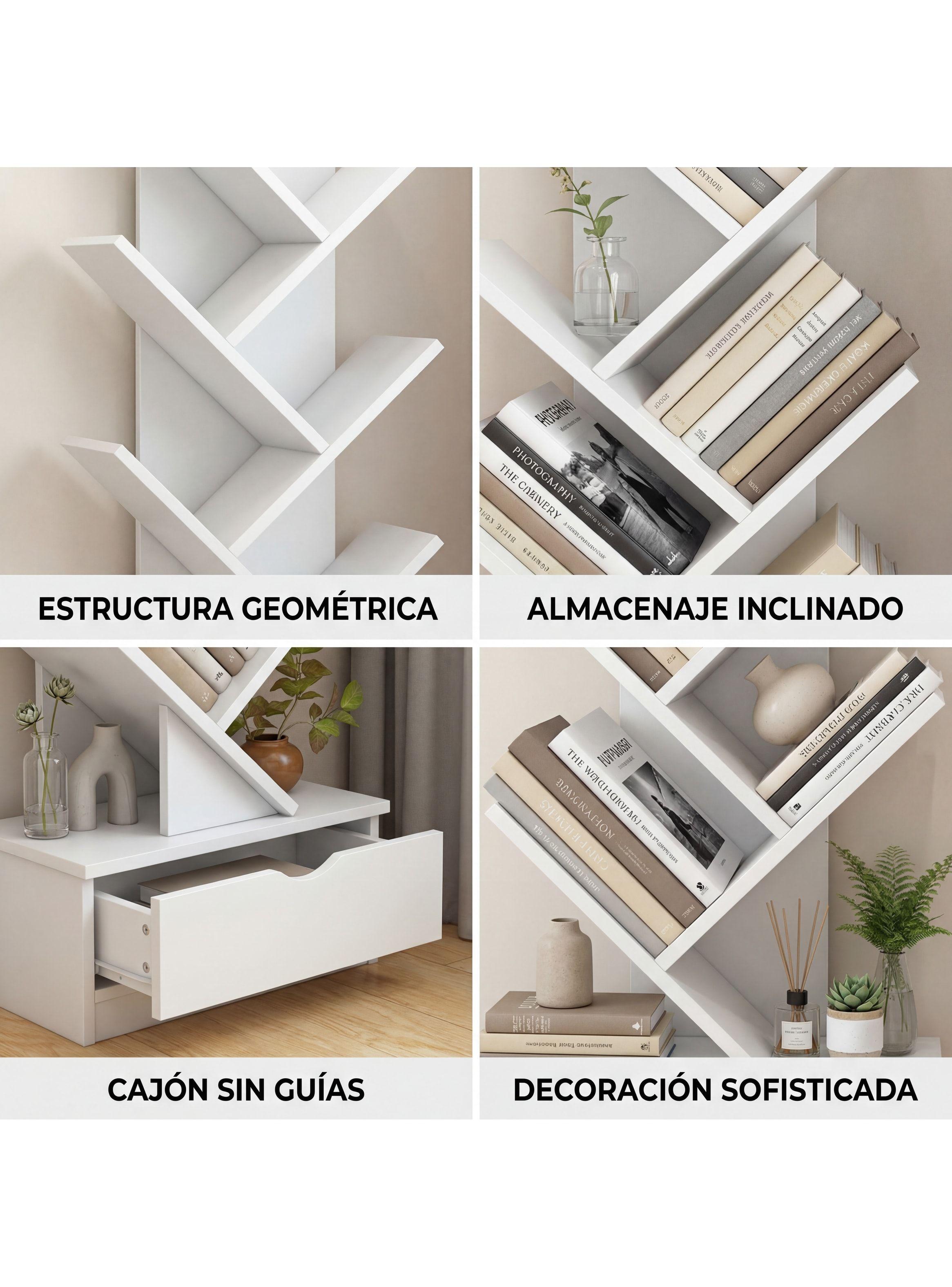 Biblioteca Librero De Arbol Organizador De Libros Alto 120cm Blanco-6