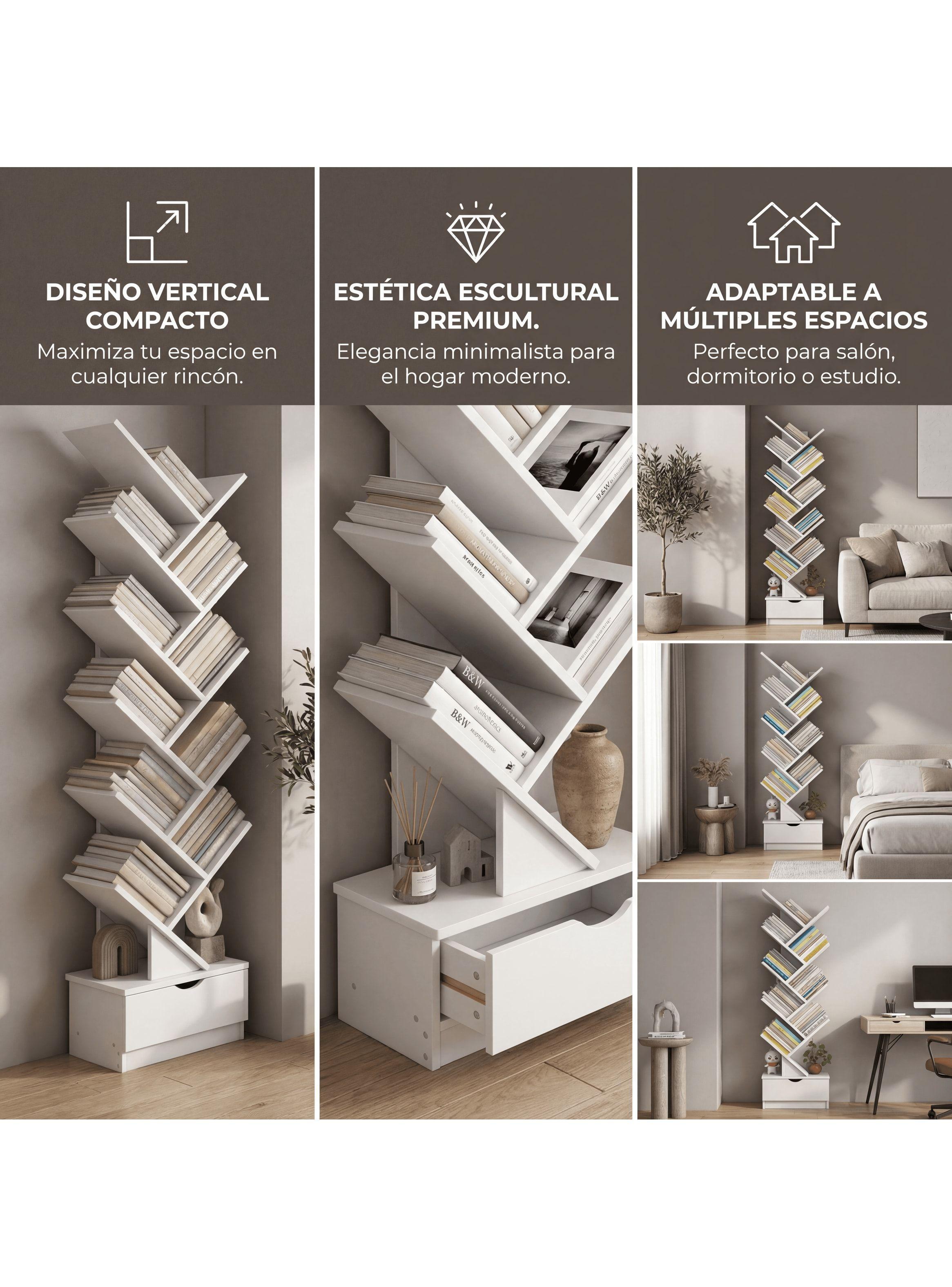 Biblioteca Librero De Arbol Organizador De Libros Alto 120cm Blanco-7