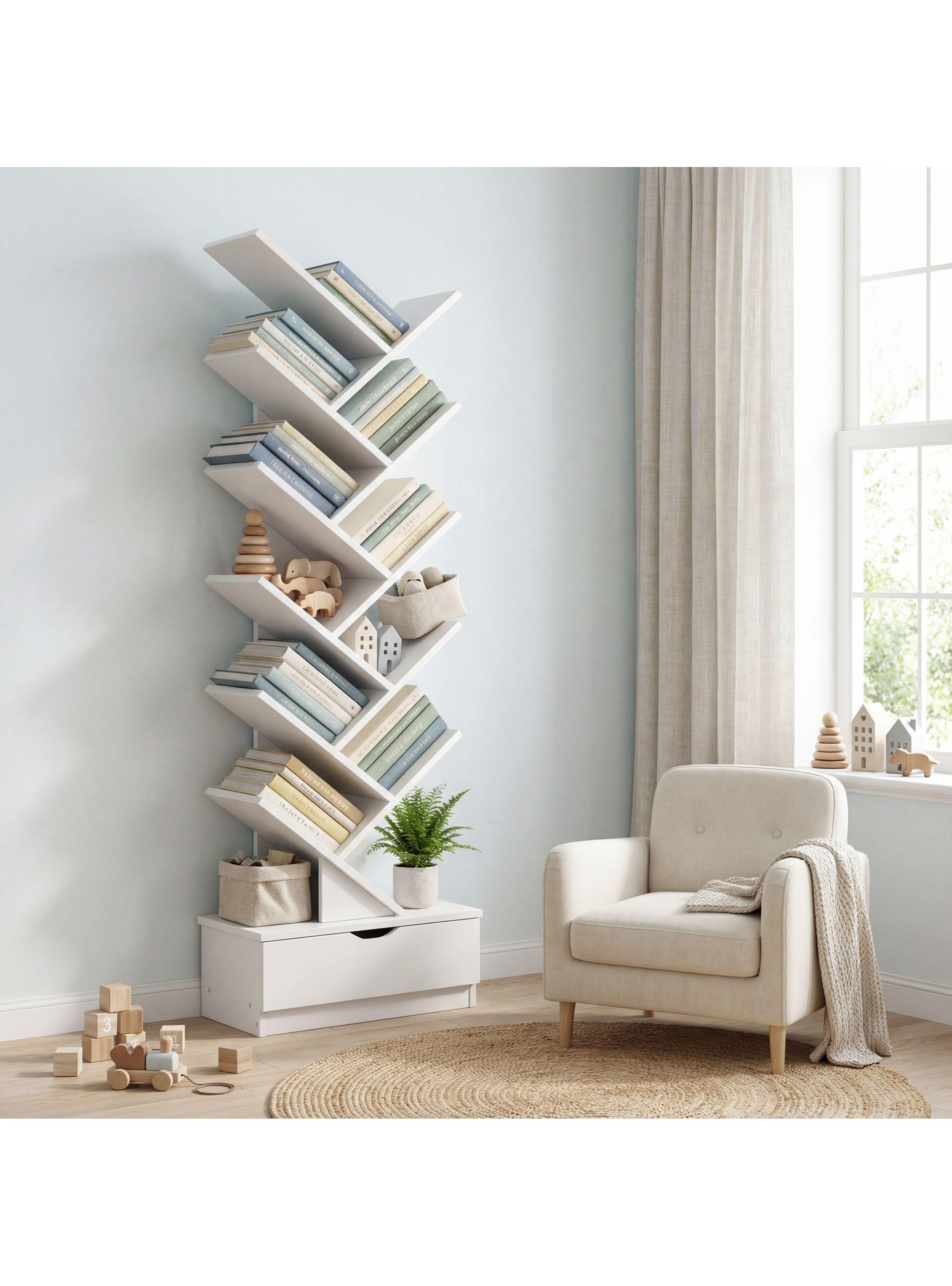 Biblioteca Librero De Arbol Organizador De Libros Alto 120cm Blanco-8