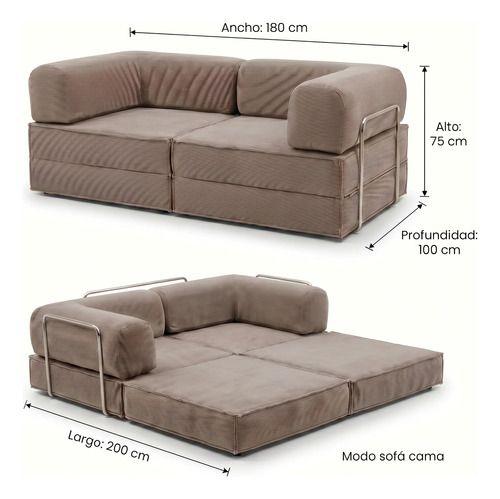 Sofa Cama King Modular 3 En 1 Convertible Alta Tencidad Gris Marrón-4