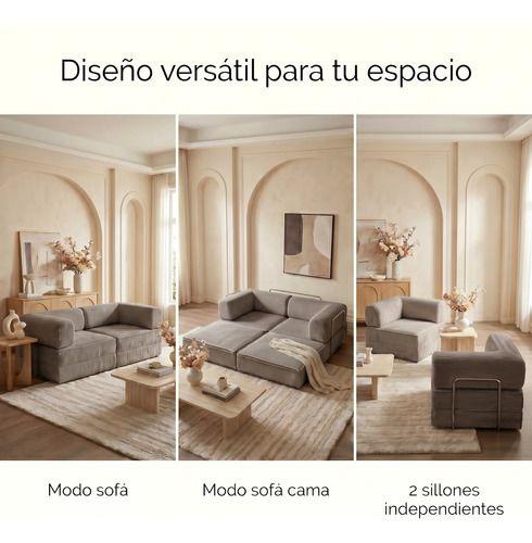 Sofa Cama King Modular 3 En 1 Convertible Alta Tencidad Gris Marrón-6