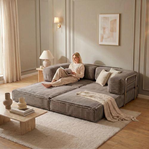 Sofa Cama King Modular 3 En 1 Convertible Alta Tencidad Gris Marrón-7