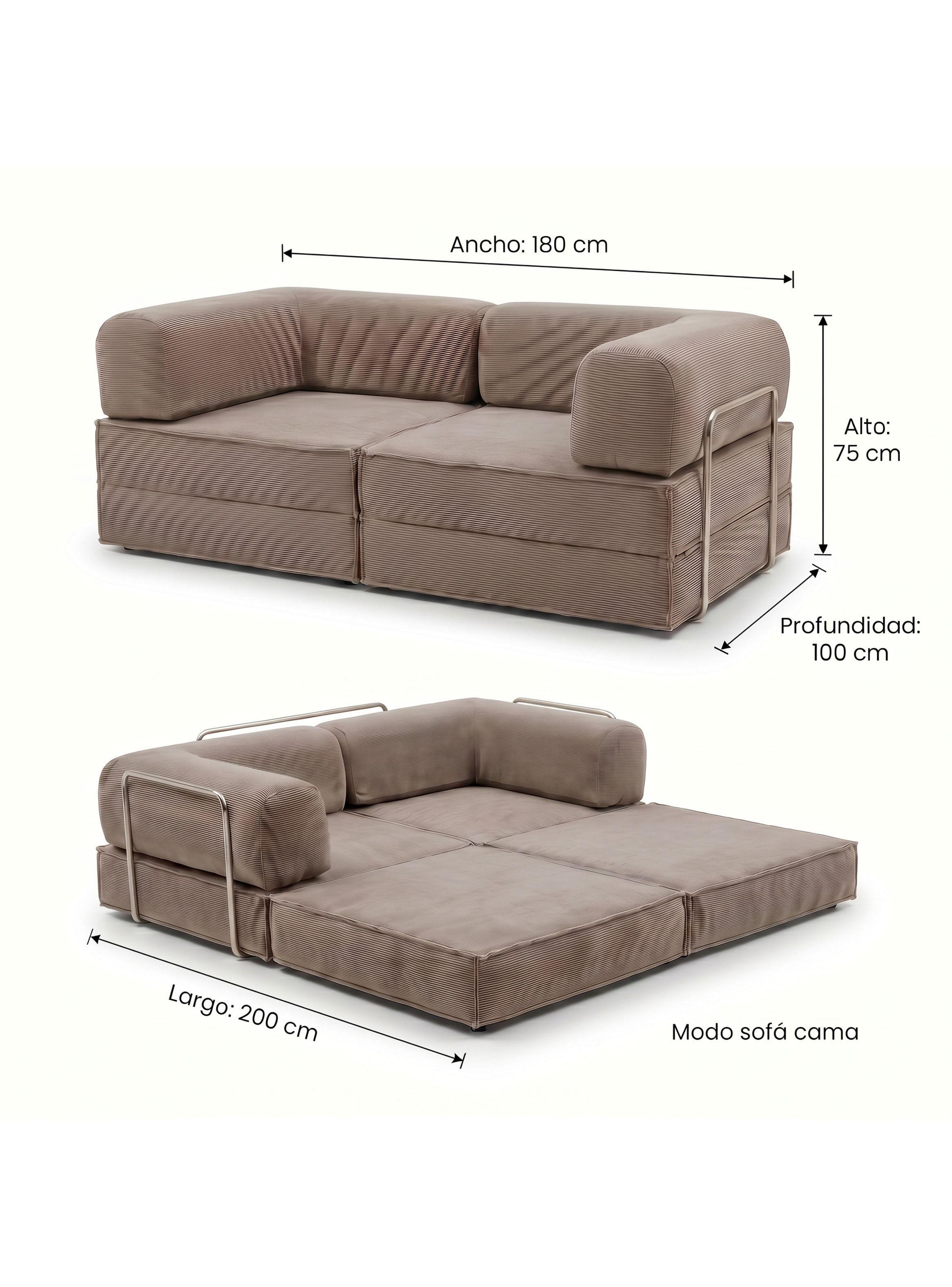 Sofa Cama King Modular 3 En 1 Convertible Alta Tencidad Gris Marrón-4