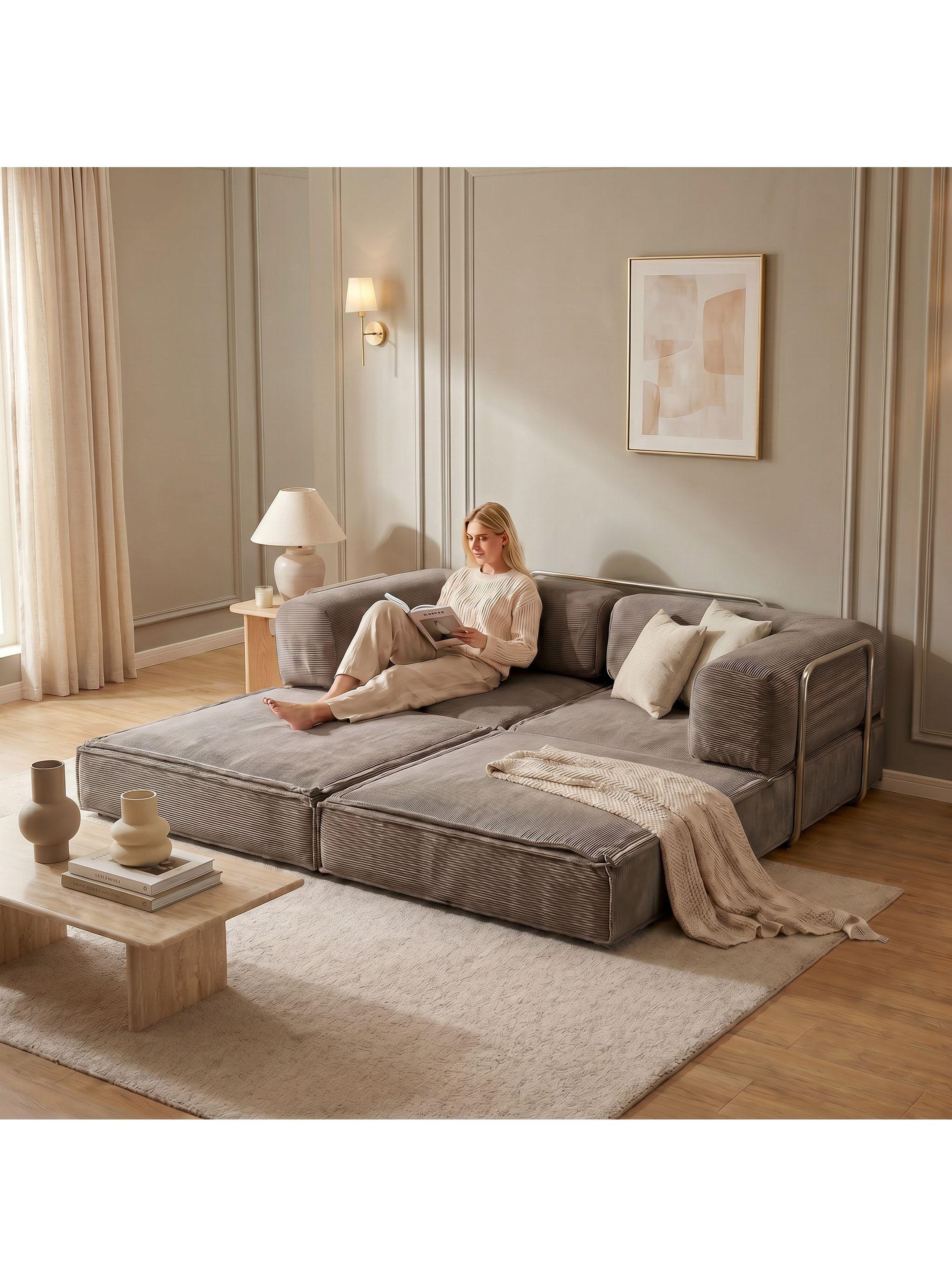 Sofa Cama King Modular 3 En 1 Convertible Alta Tencidad Gris Marrón-7