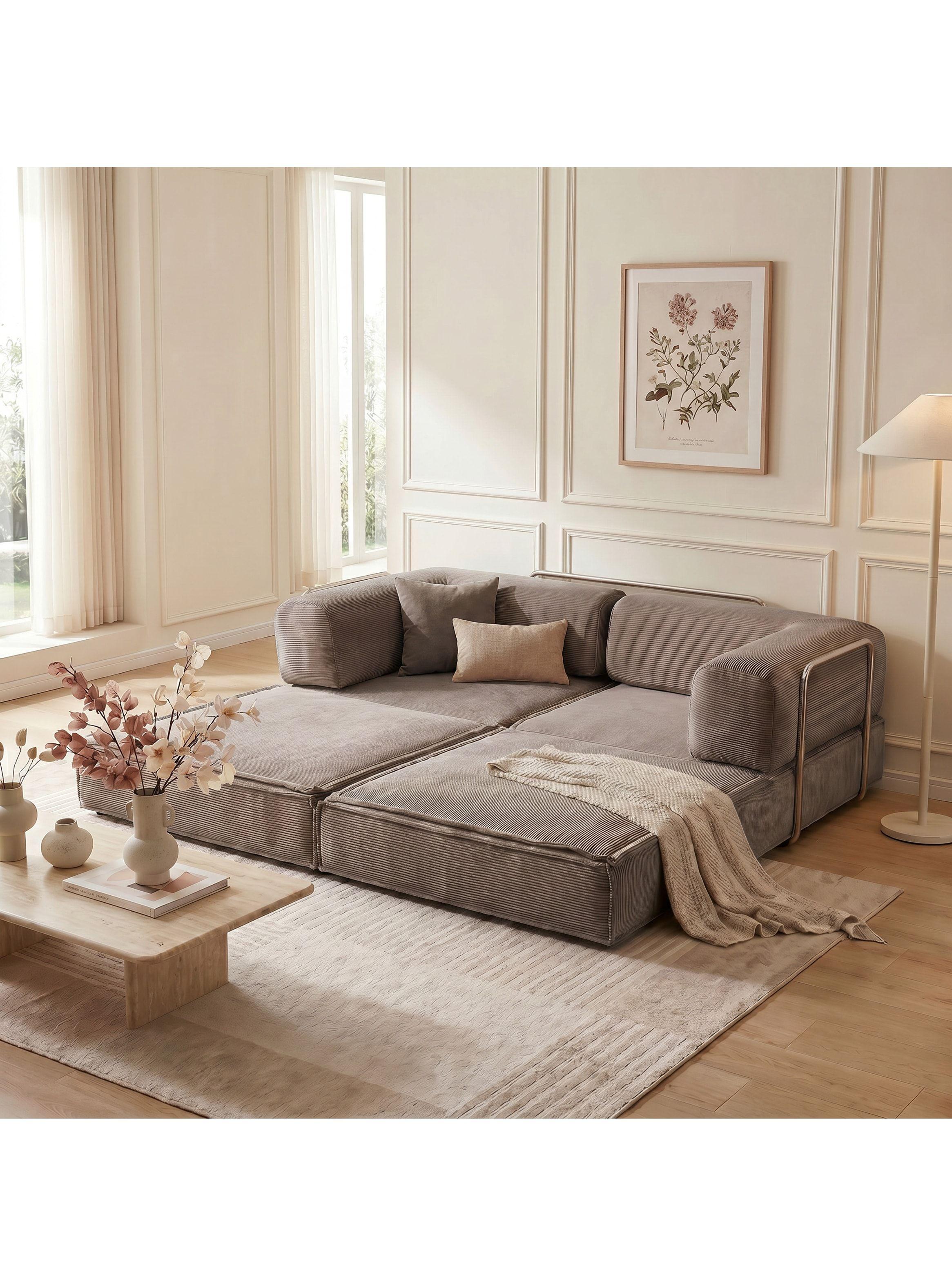 Sofa Cama King Modular 3 En 1 Convertible Alta Tencidad Gris Marrón-8