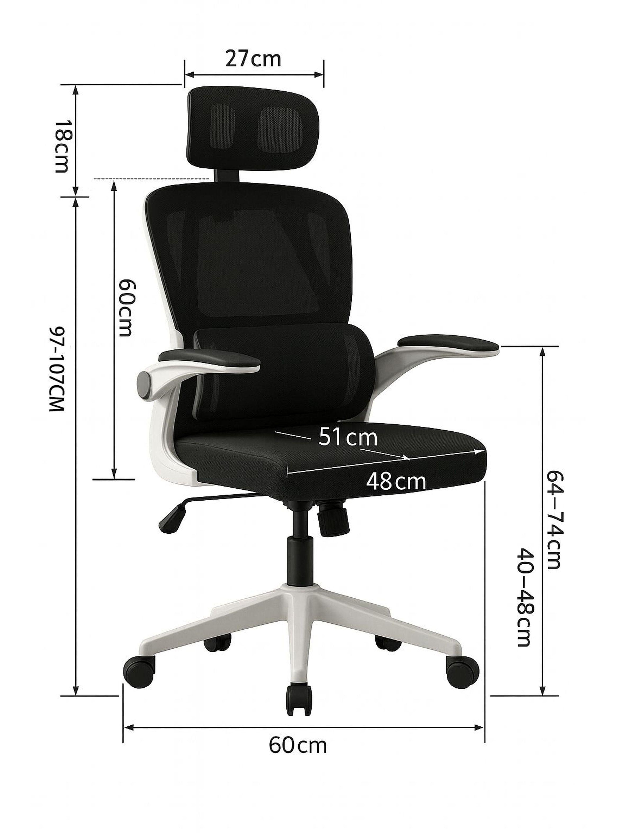 Silla Ergonómica Oficina Soporte Lumbar Ajustable Giratorio Blanco-4