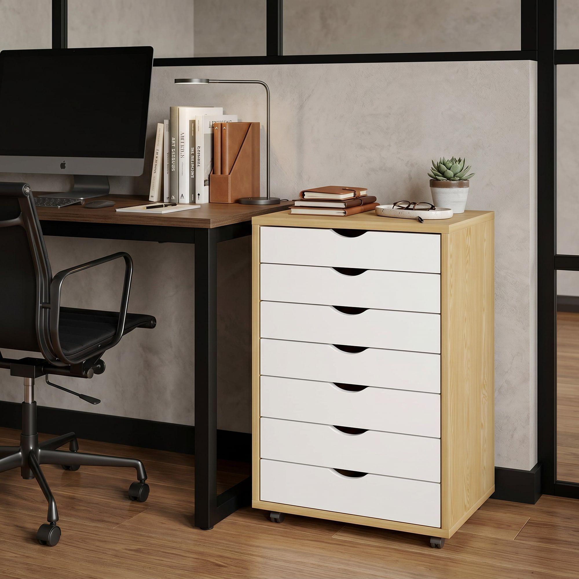 Mueble Para Oficina Cajonera 7 Tiras Archivador Con Rueda Color Marrón Claro-0