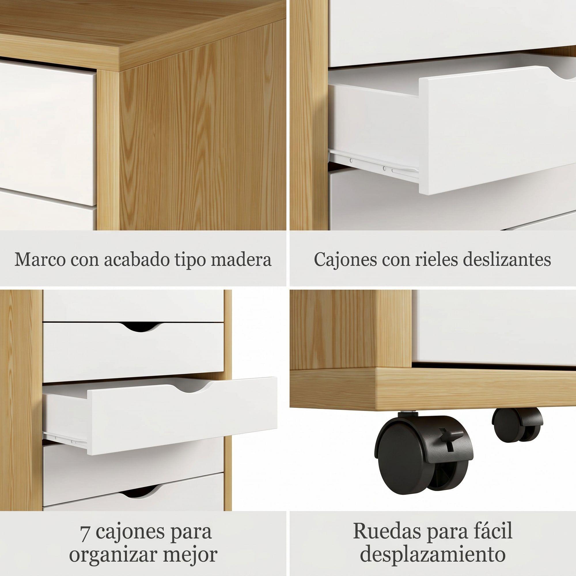 Mueble Para Oficina Cajonera 7 Tiras Archivador Con Rueda Color Marrón Claro-4