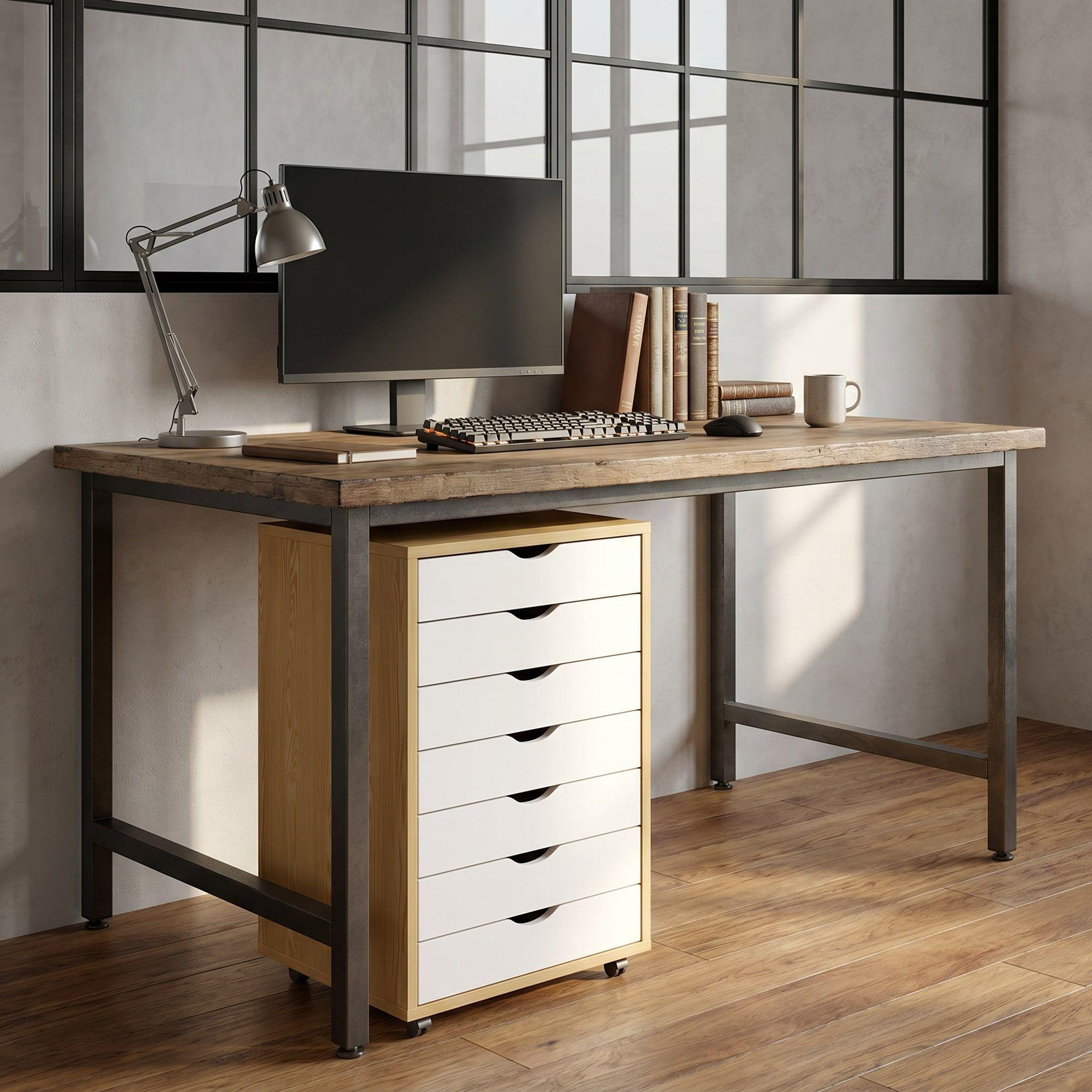 Mueble Para Oficina Cajonera 7 Tiras Archivador Con Rueda Color Marrón Claro-7