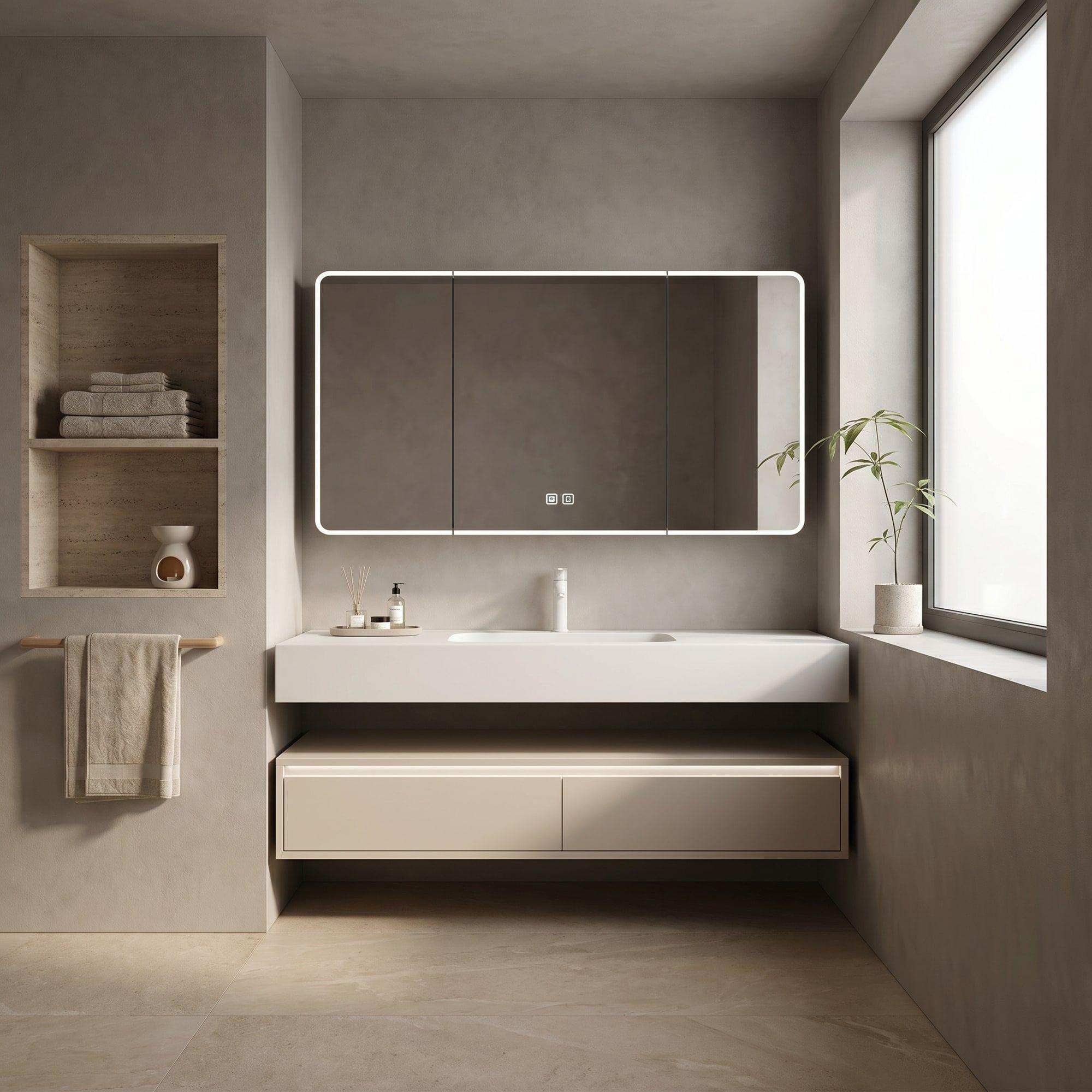 Vanitorio De Panal Aluminio+botiquín Espejo Inteligente S90 Beige Un Agujero-4
