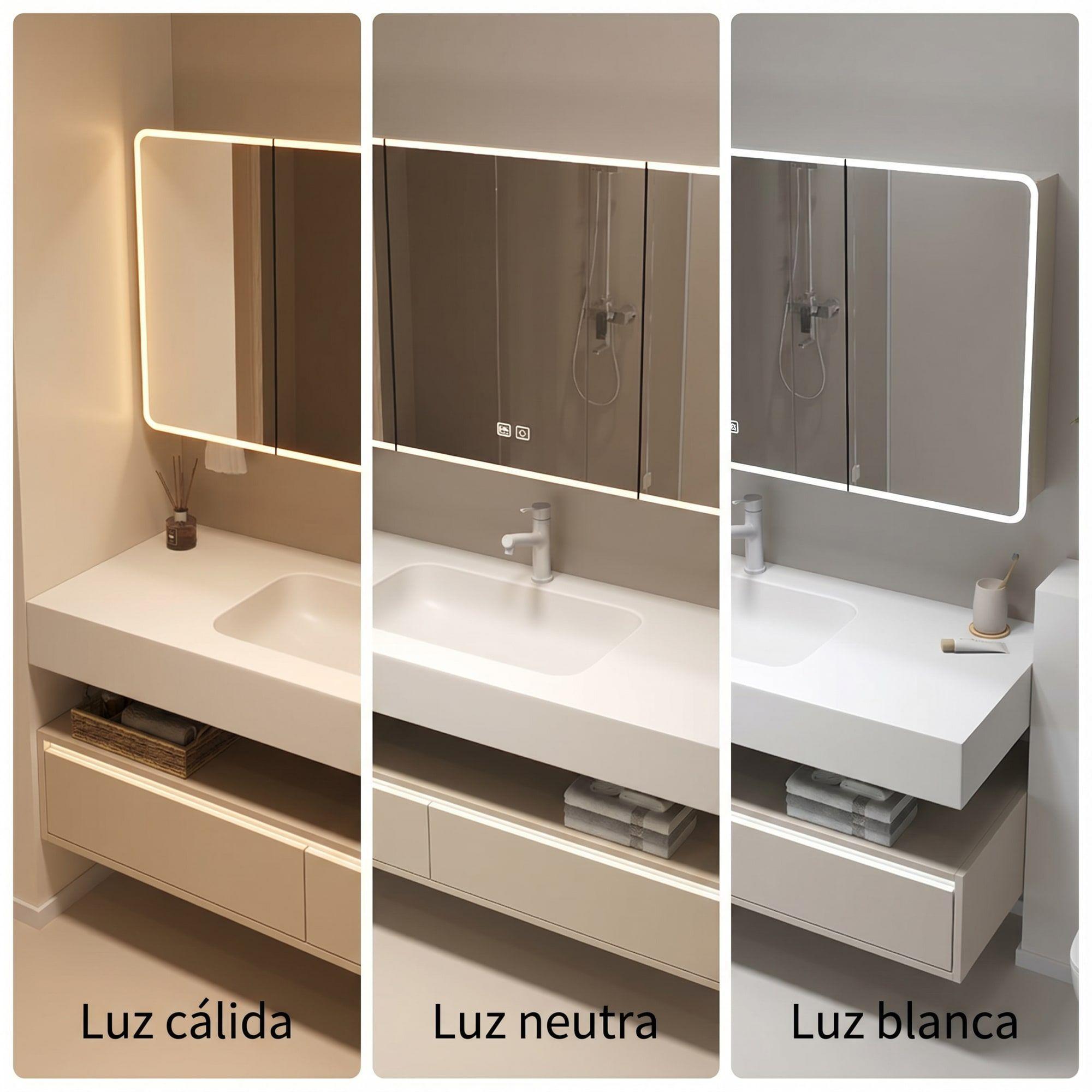 Vanitorio De Panal Aluminio+botiquín Espejo Inteligente S90 Beige Un Agujero-7