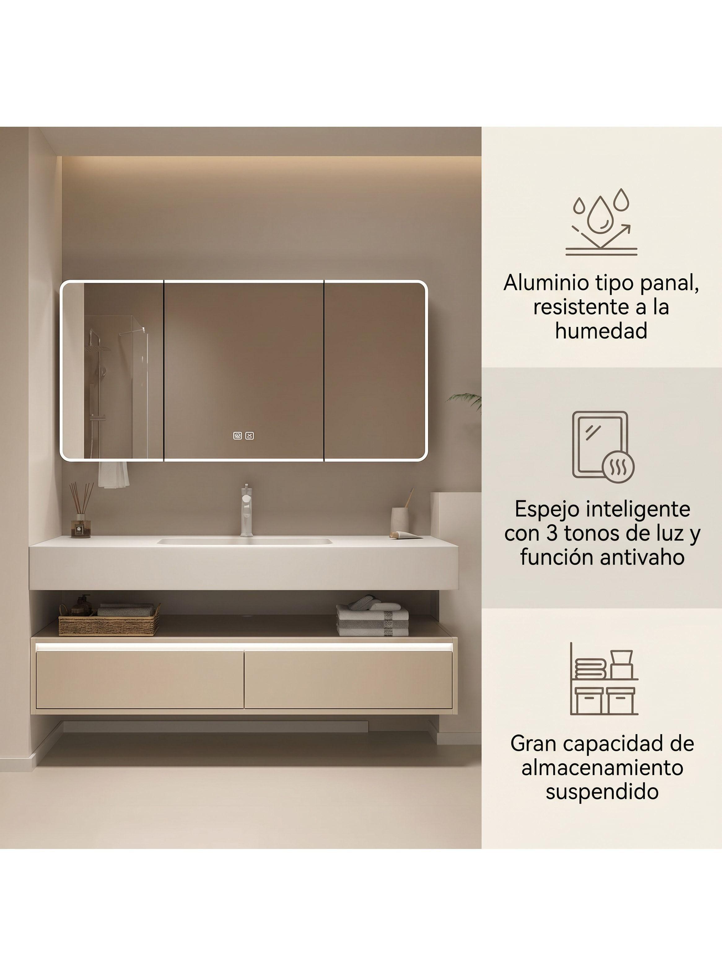 Vanitorio De Panal Aluminio+botiquín Espejo Inteligente S90 Beige Un Agujero-1
