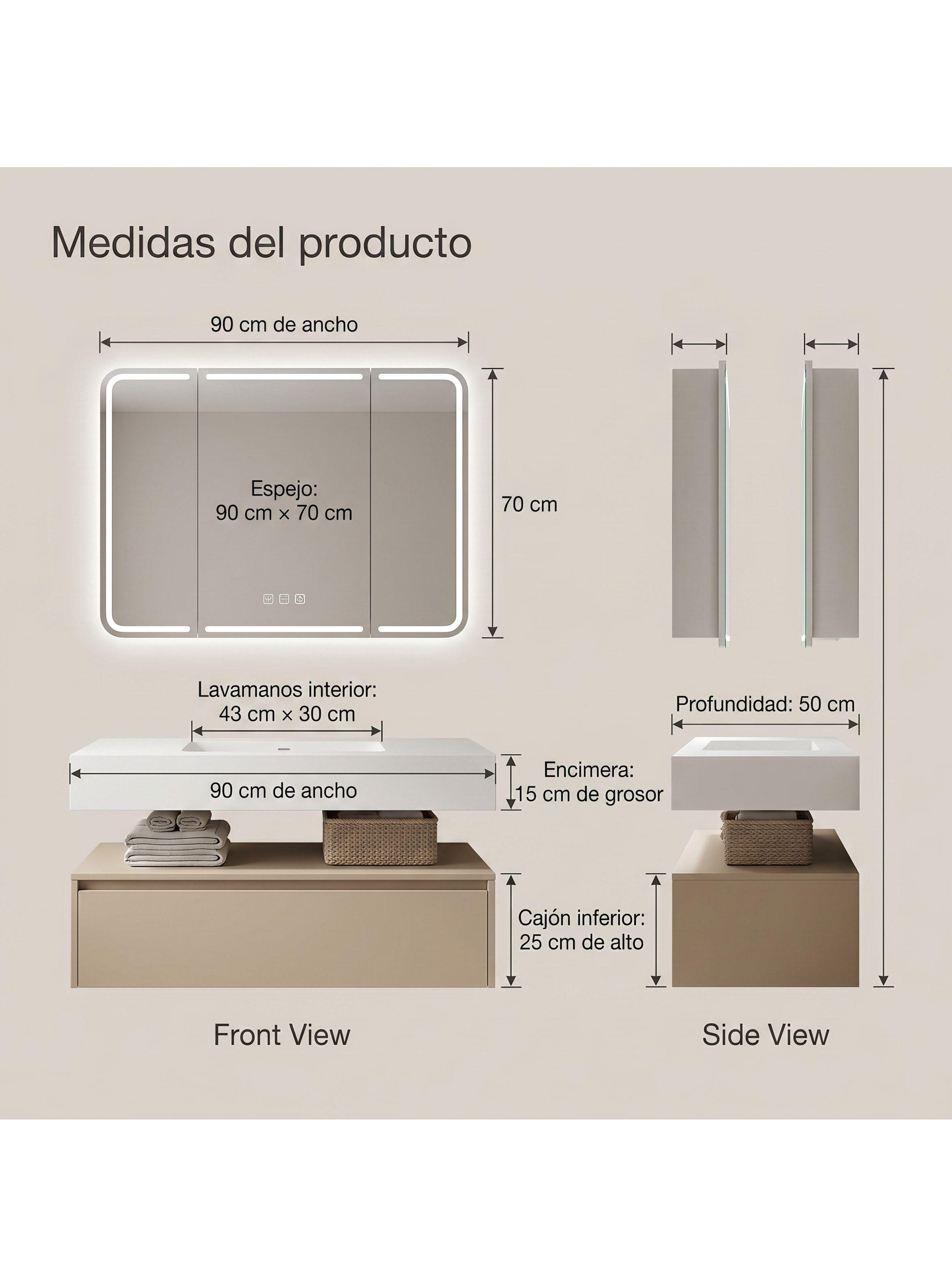 Vanitorio De Panal Aluminio+botiquín Espejo Inteligente S90 Beige Un Agujero-2