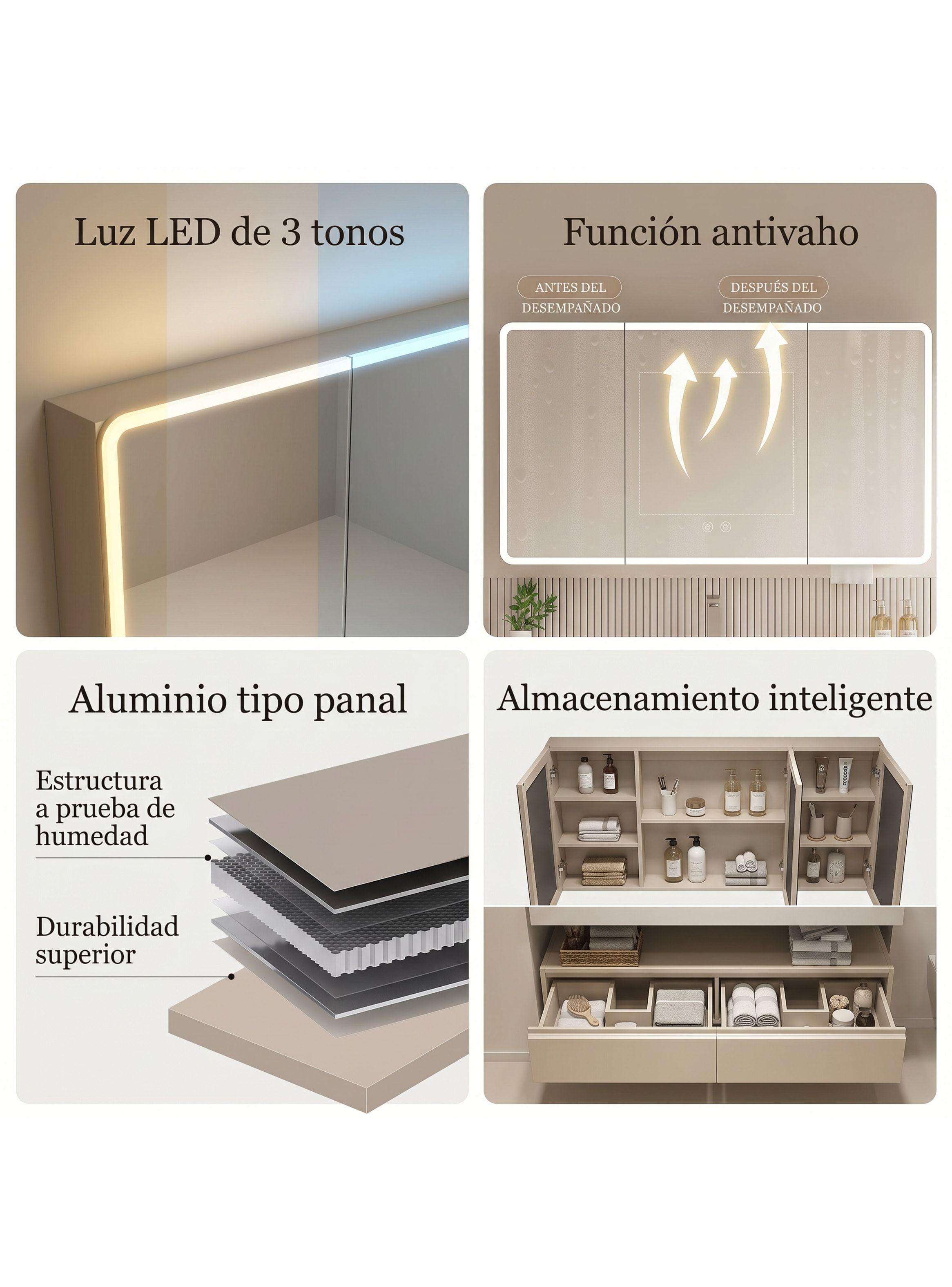 Vanitorio De Panal Aluminio+botiquín Espejo Inteligente S90 Beige Un Agujero-3