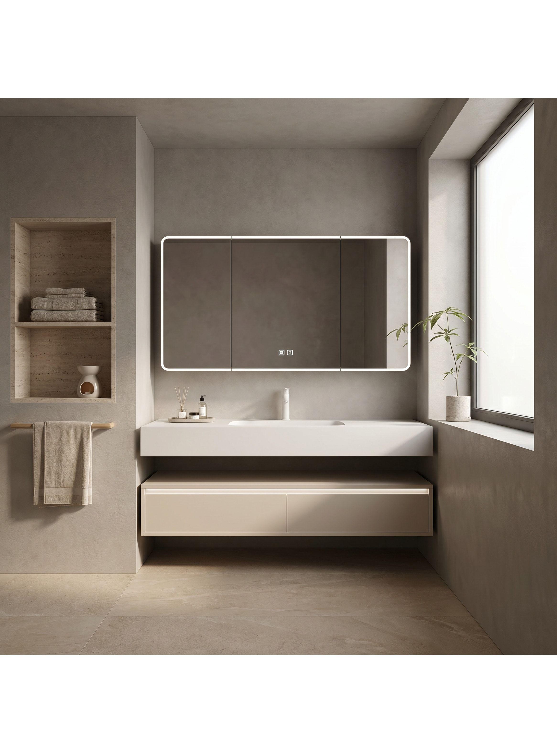 Vanitorio De Panal Aluminio+botiquín Espejo Inteligente S90 Beige Un Agujero-4