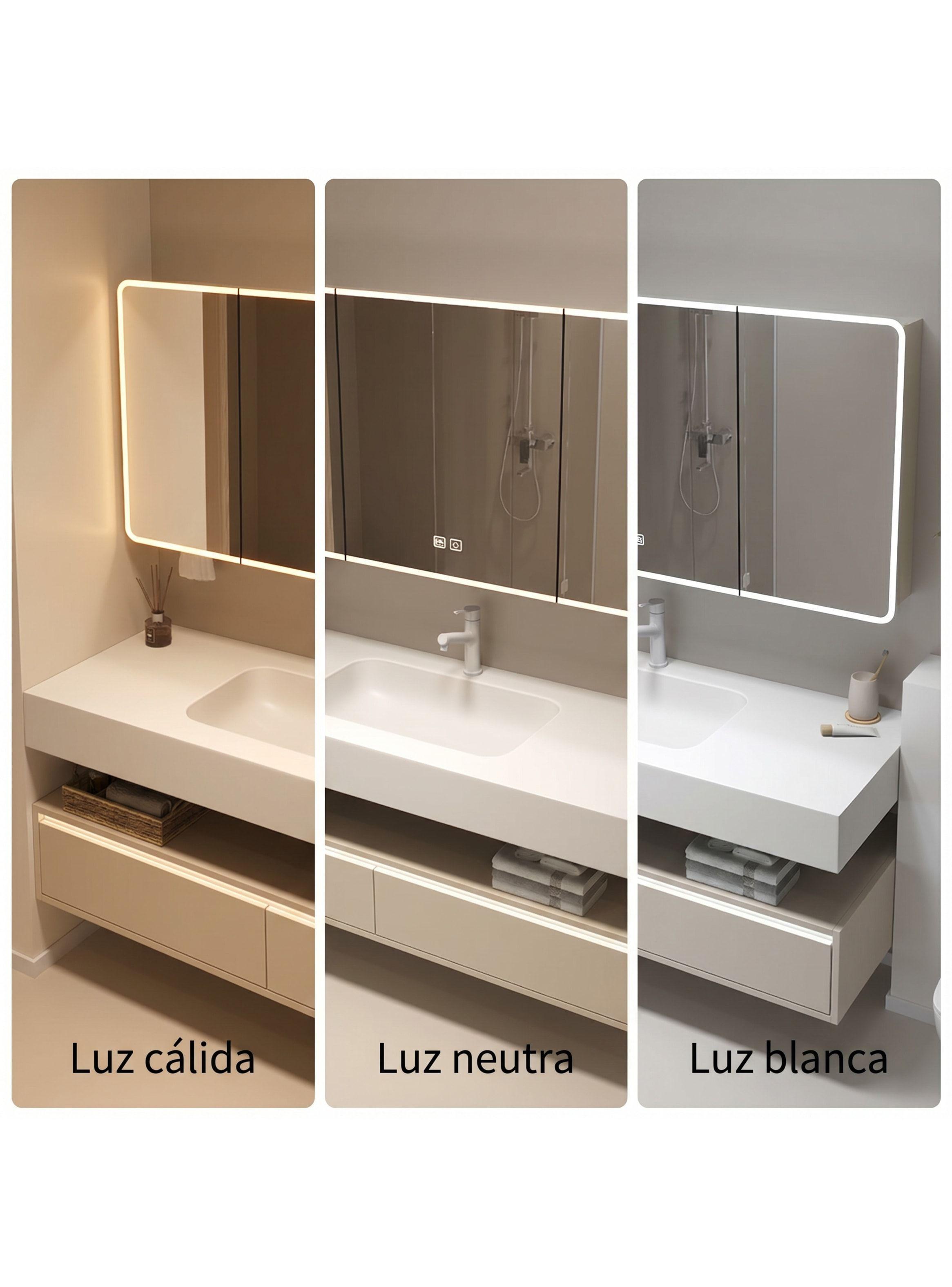 Vanitorio De Panal Aluminio+botiquín Espejo Inteligente S90 Beige Un Agujero-7