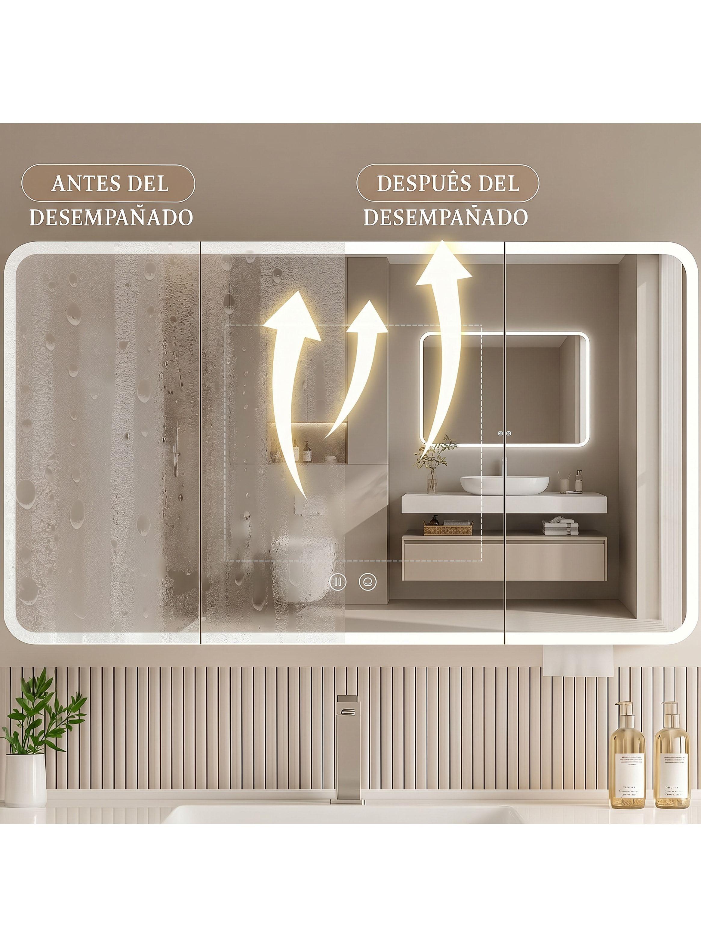 Vanitorio De Panal Aluminio+botiquín Espejo Inteligente S90 Beige Un Agujero-8