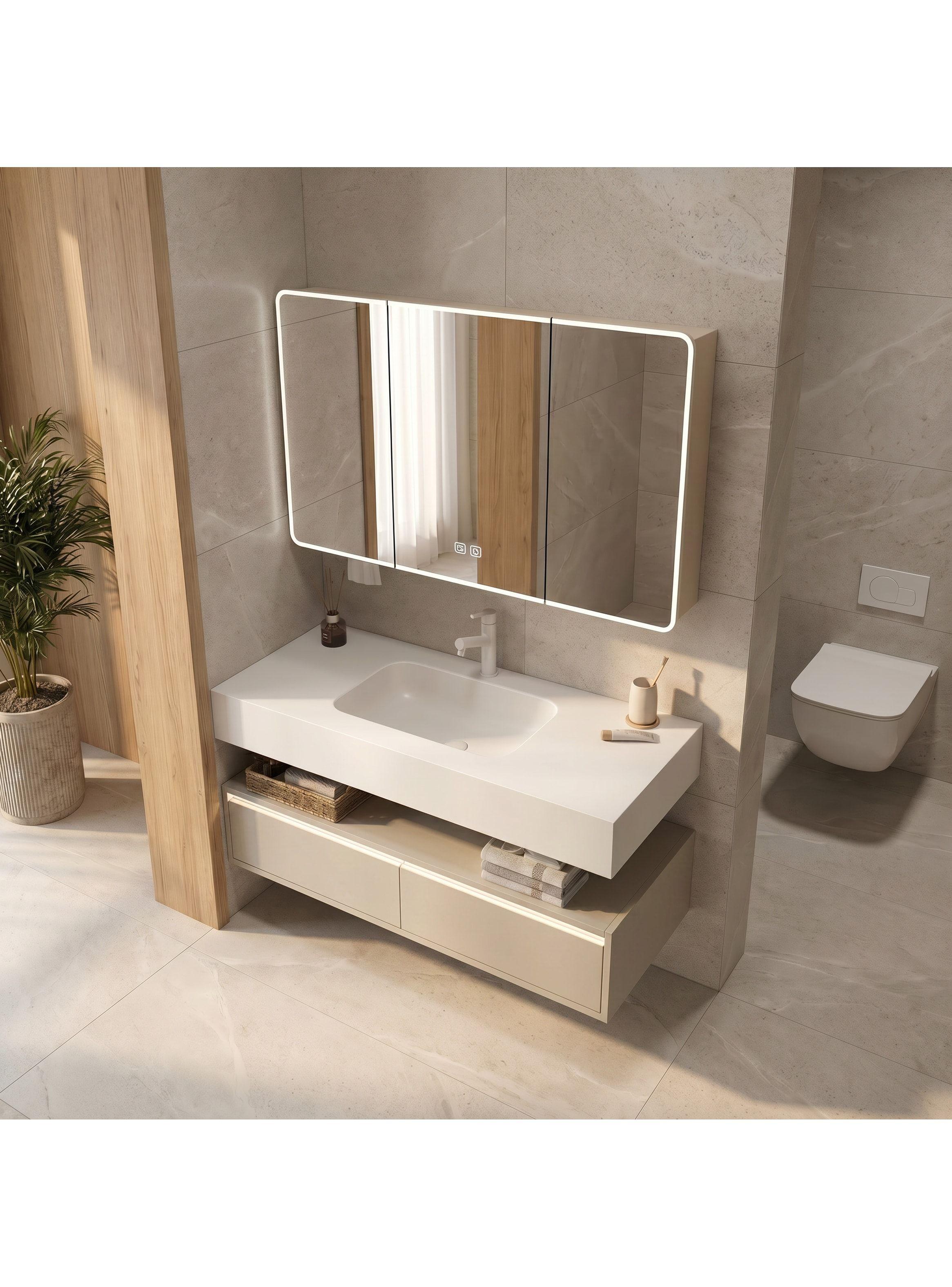 Vanitorio De Panal Aluminio+botiquín Espejo Inteligente S90 Beige Un Agujero-9