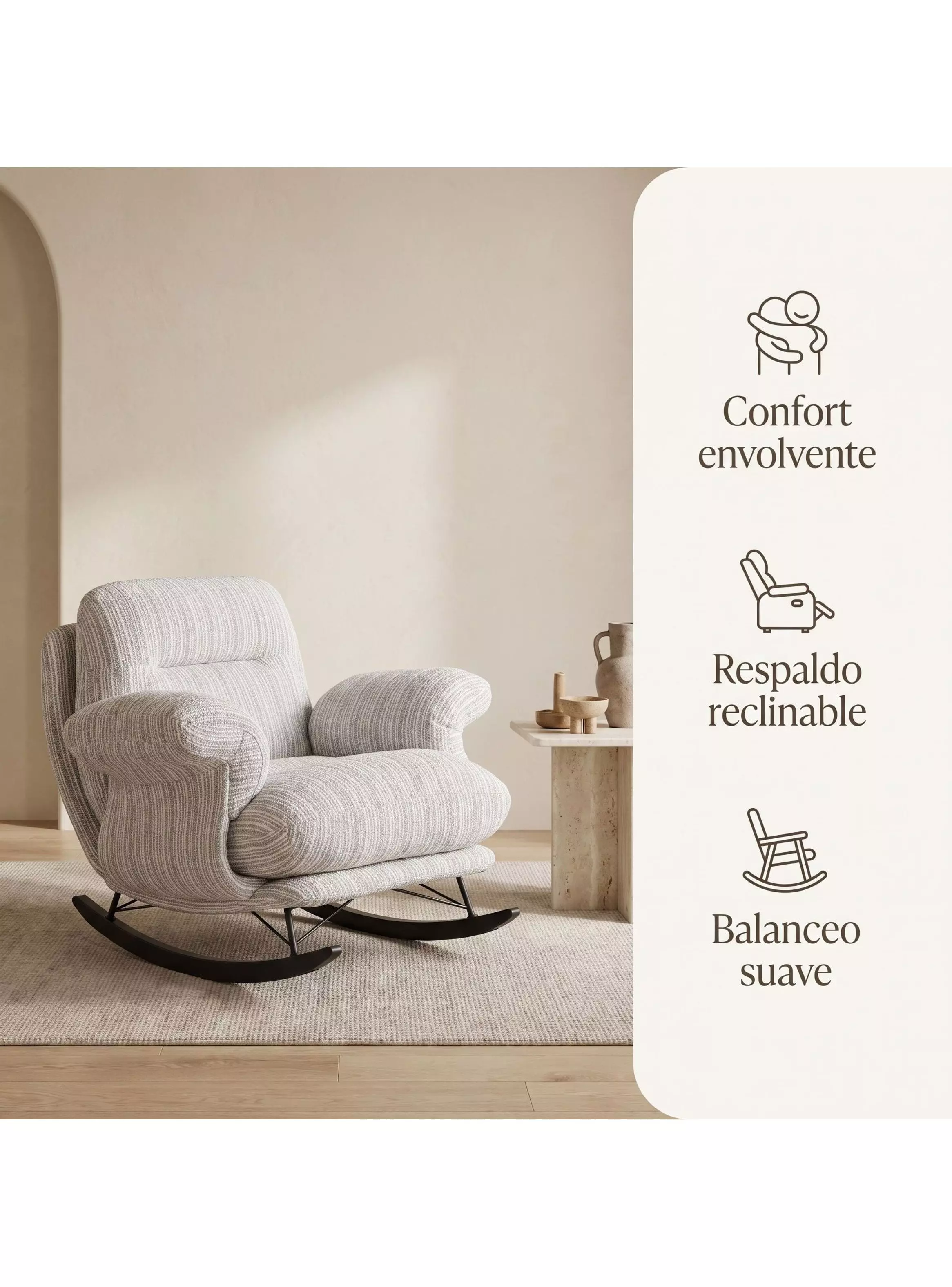 Sillón Mecedor Reclinable Amélie Chenilla Con Respaldo Alto-1