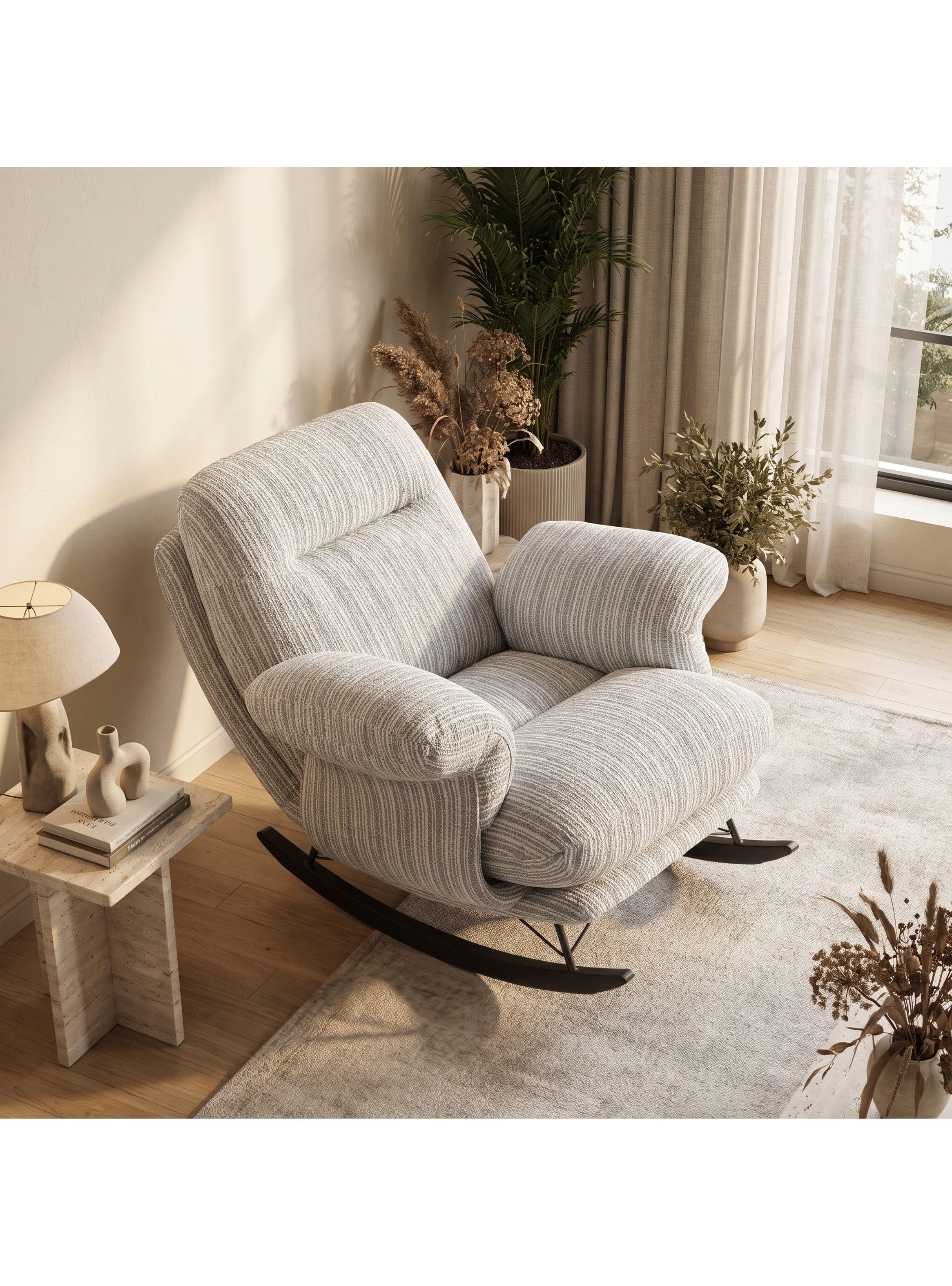 Sillón Mecedor Reclinable Amélie Chenilla Con Respaldo Alto-4