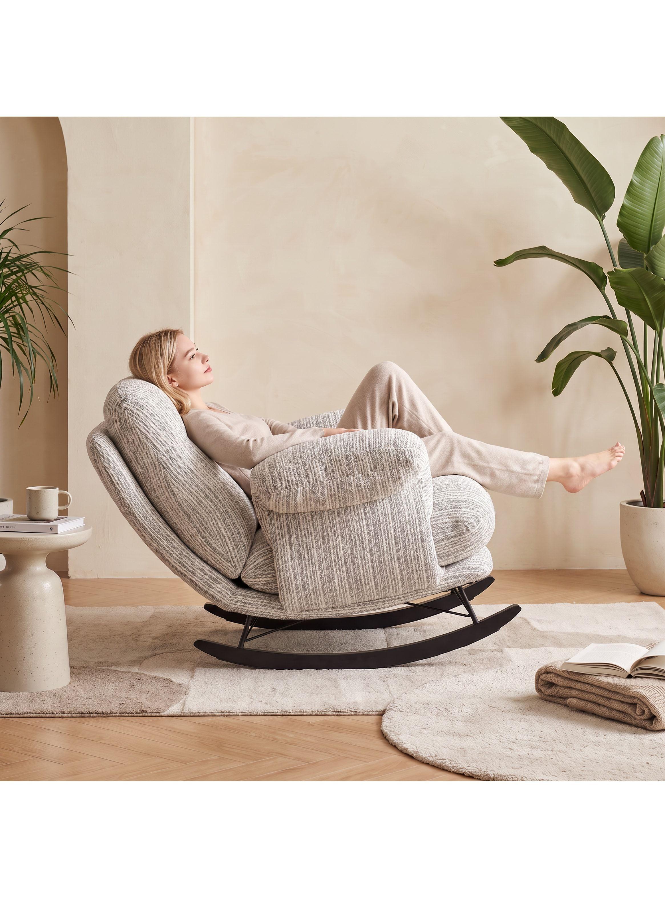 Sillón Mecedor Reclinable Amélie Chenilla Con Respaldo Alto-5