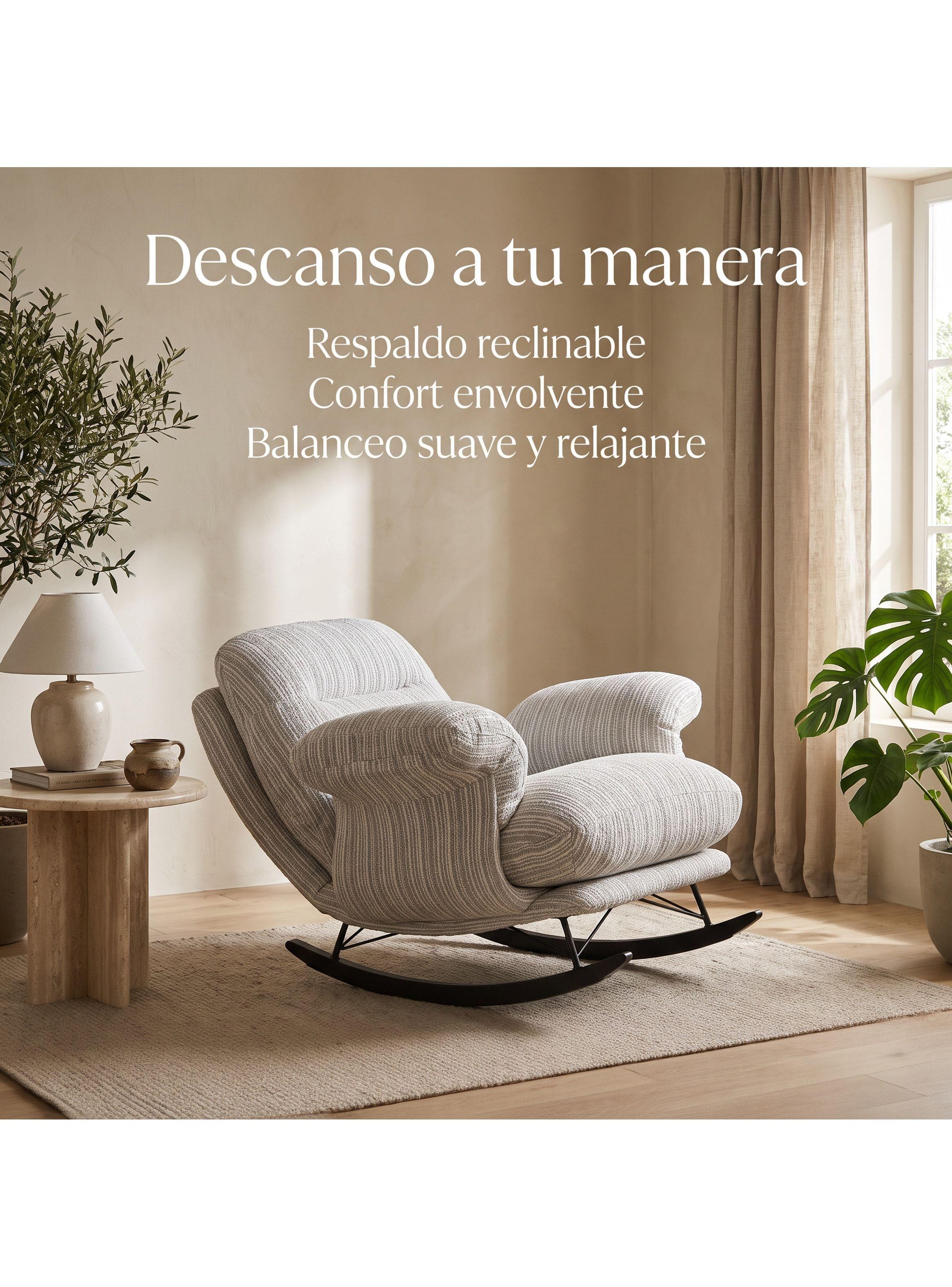 Sillón Mecedor Reclinable Amélie Chenilla Con Respaldo Alto-7