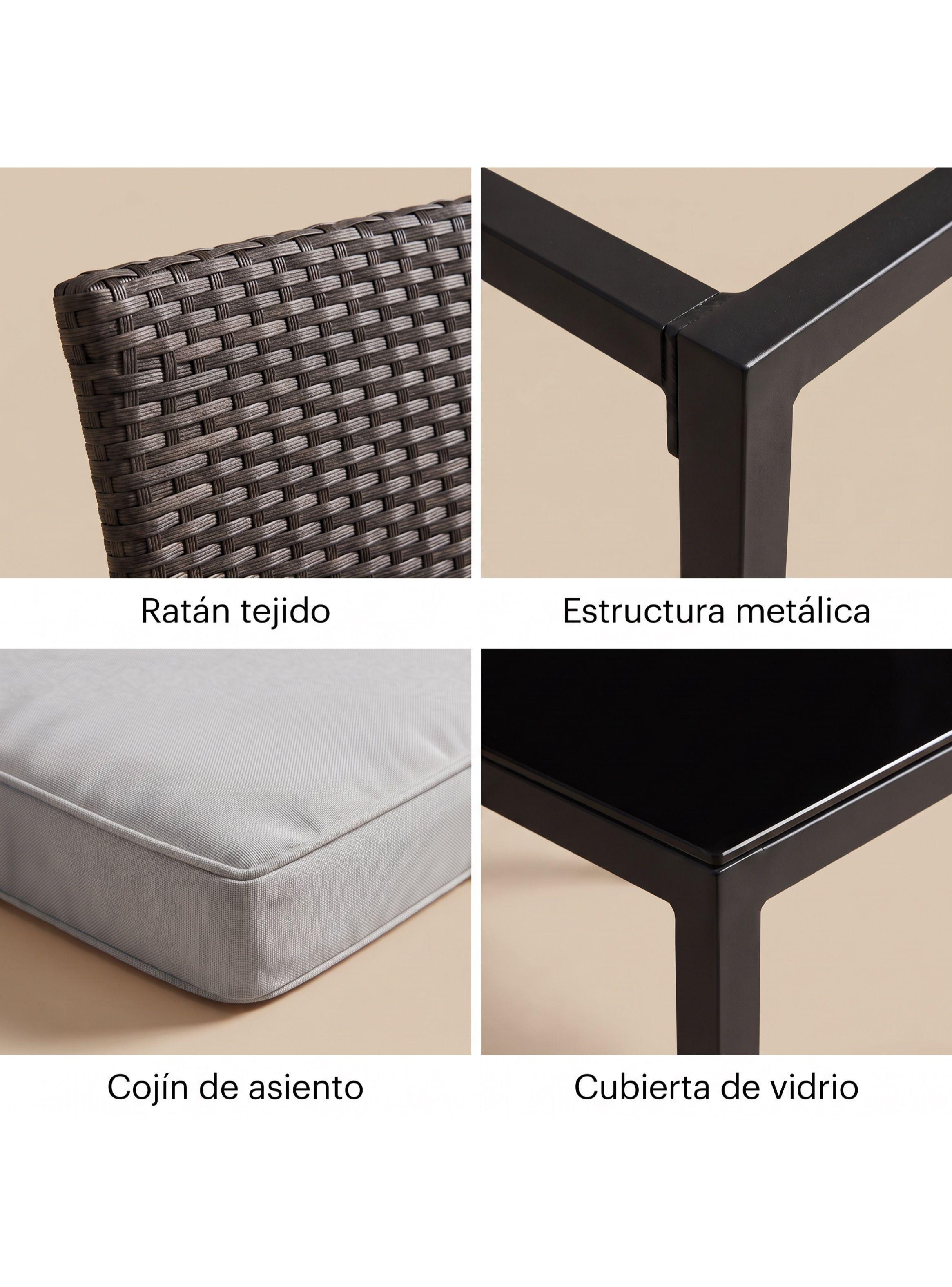 Juego Terraza Alessia 2 Sillones Ratán Mesa Vidrio Y Cojines-3
