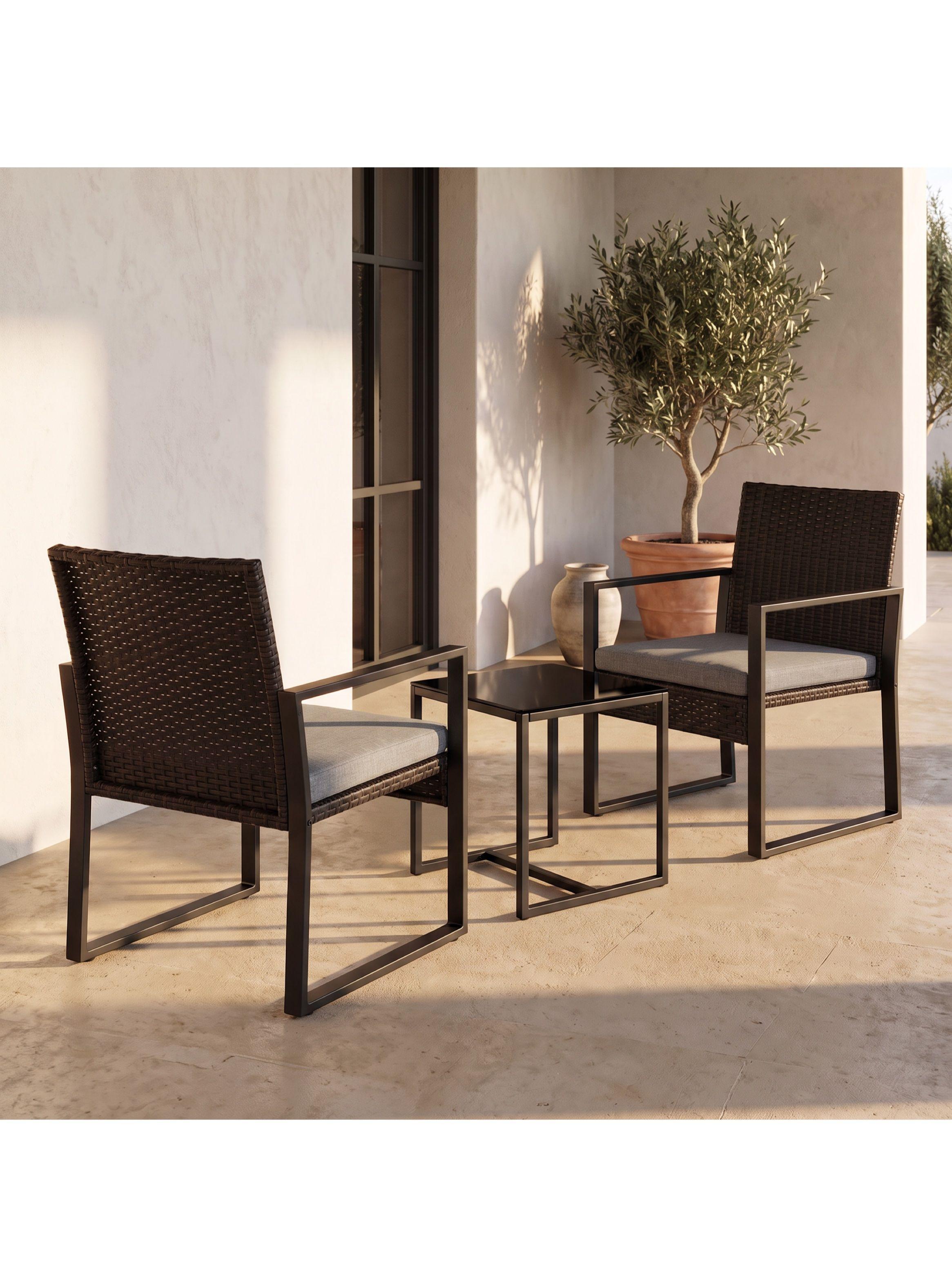 Juego Terraza Alessia 2 Sillones Ratán Mesa Vidrio Y Cojines-4