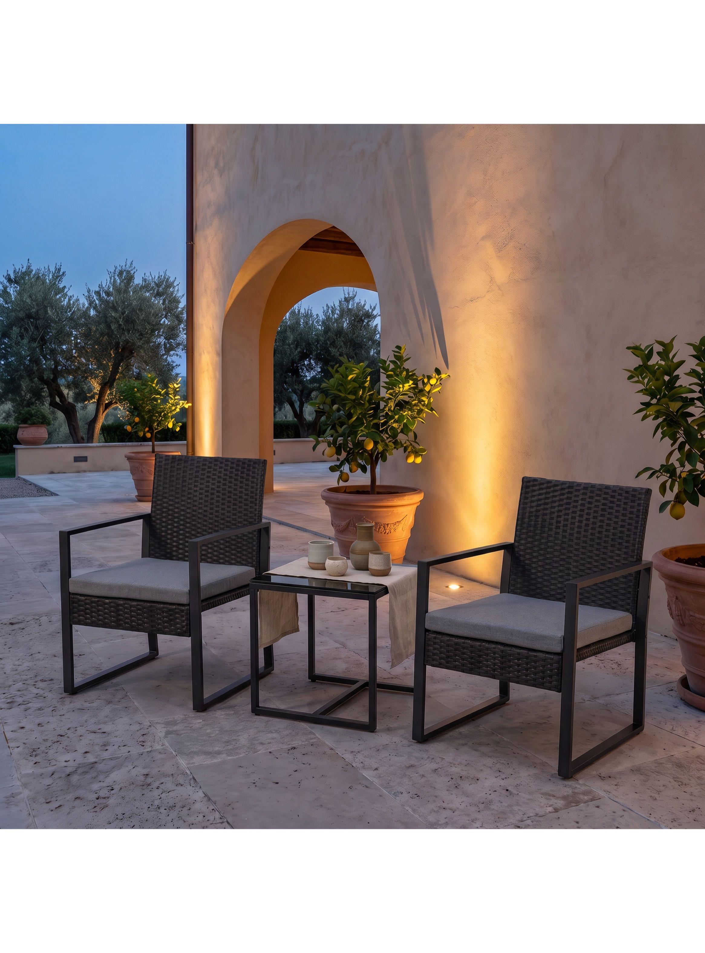 Juego Terraza Alessia 2 Sillones Ratán Mesa Vidrio Y Cojines-6
