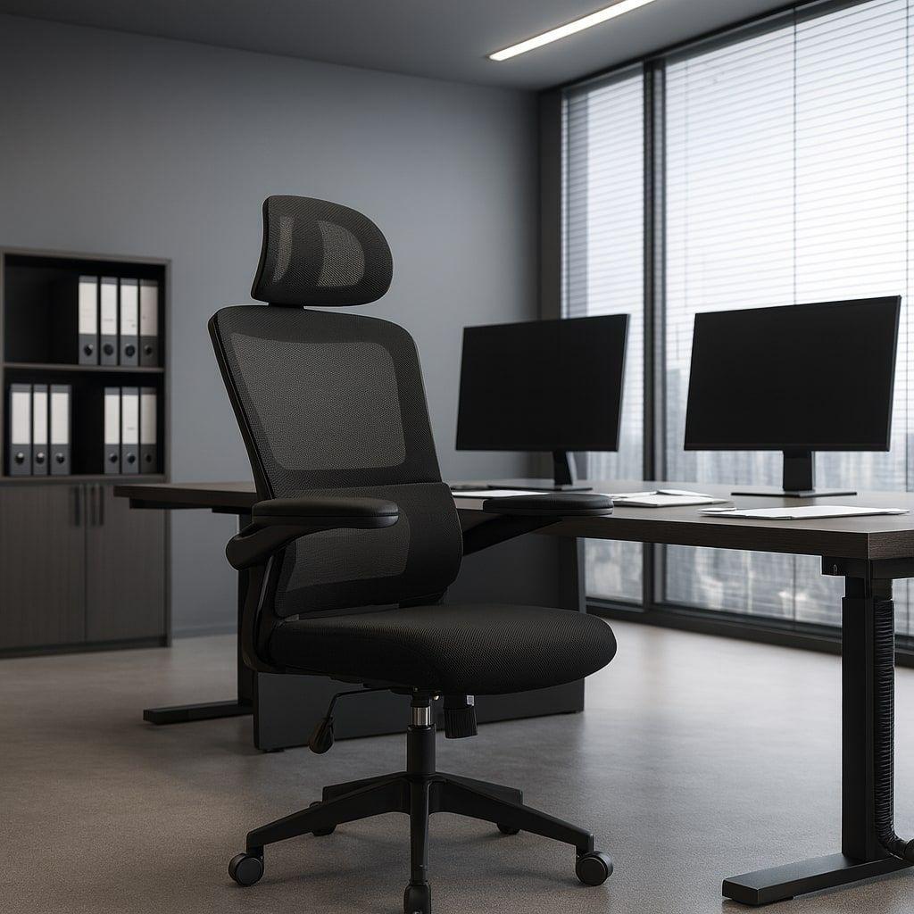 Silla Ergonómica Oficina Soporte Lumbar Ajustable Giratorio Negro-2