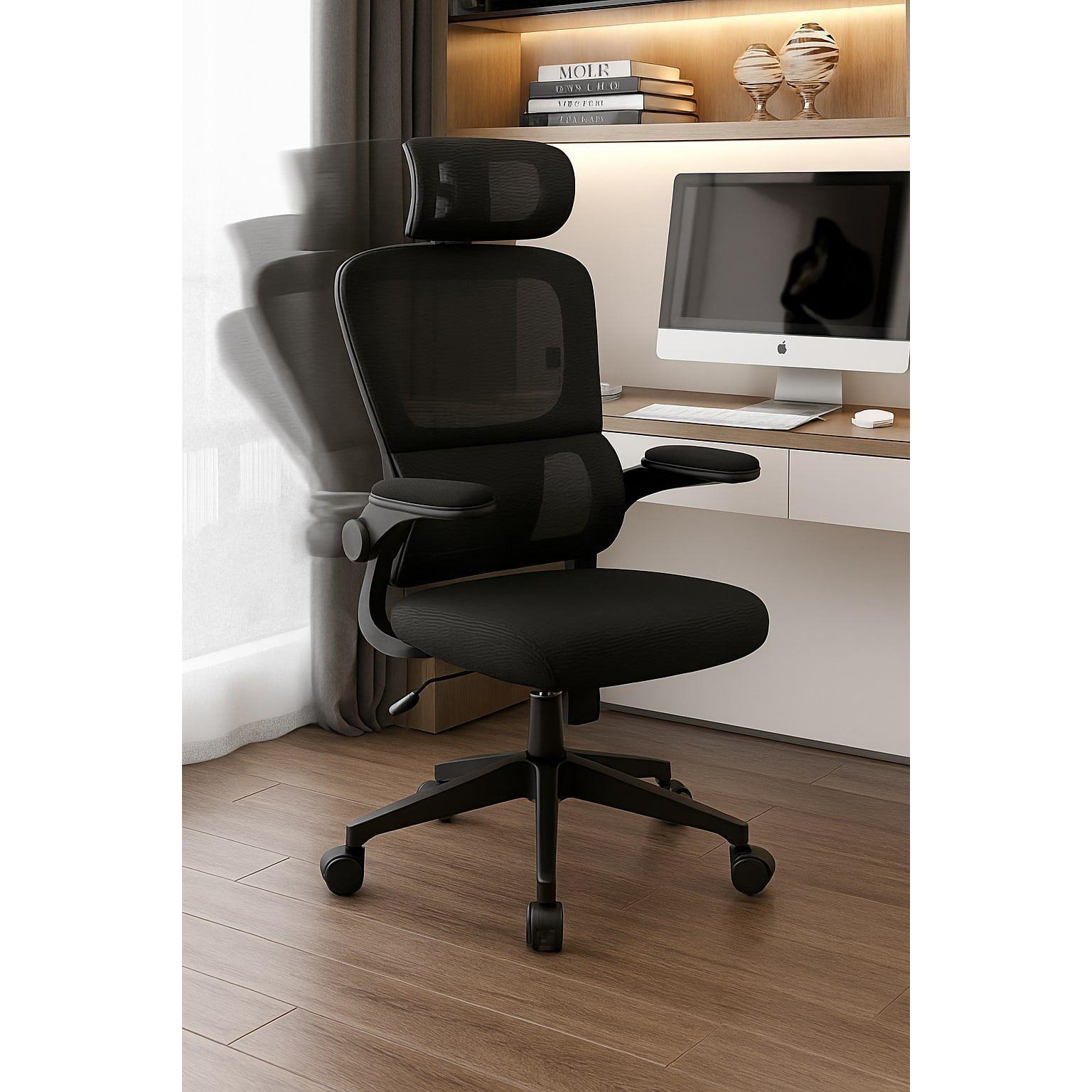 Silla Ergonómica Oficina Soporte Lumbar Ajustable Giratorio Negro-4