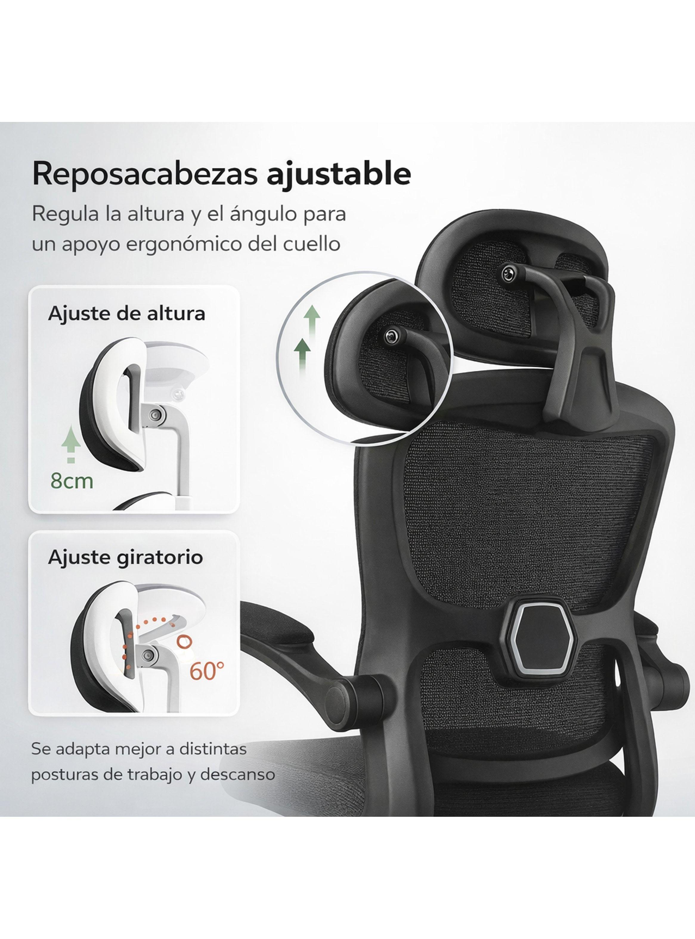 Silla Ergonómica Oficina Soporte Lumbar Ajustable Giratorio Negro-3