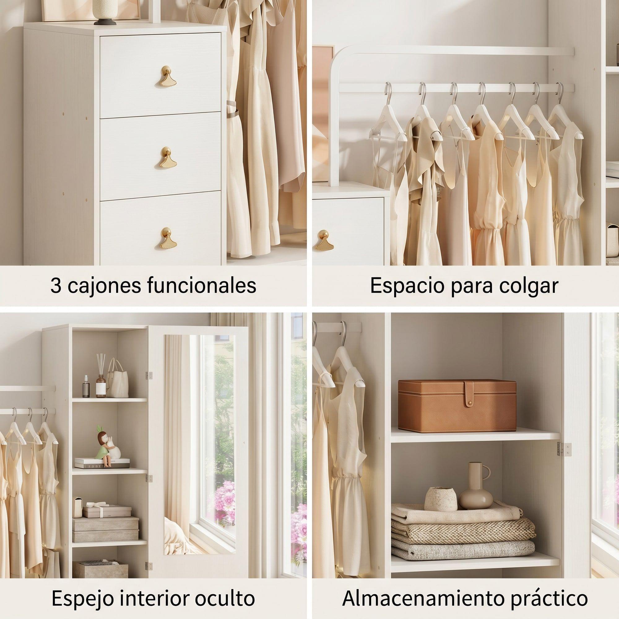 Closet Mueble Para Dormitorio Organizador De Ropa Con Espejo-3