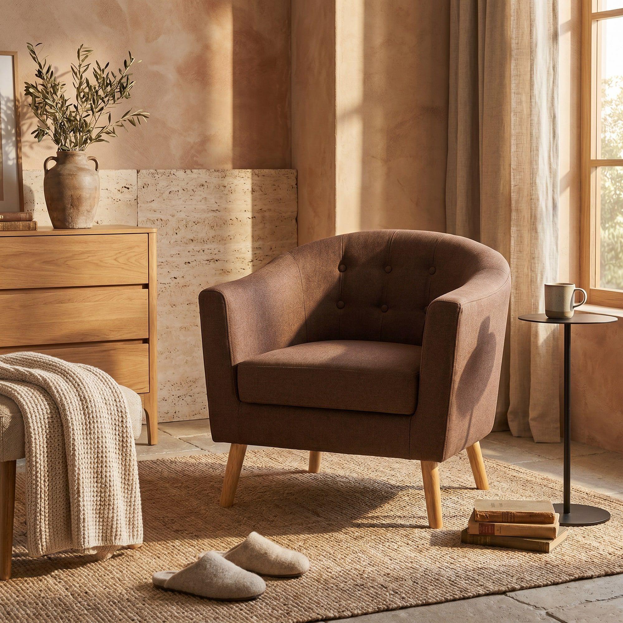 Sitial Poltrona Silla Sillon Con Cojin De Regalo 80x70x52cm Marrón-1