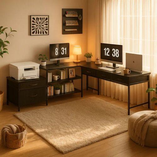 Escritorio Homeoffice Esquinero Forma L Oficina Convertible Negro-2
