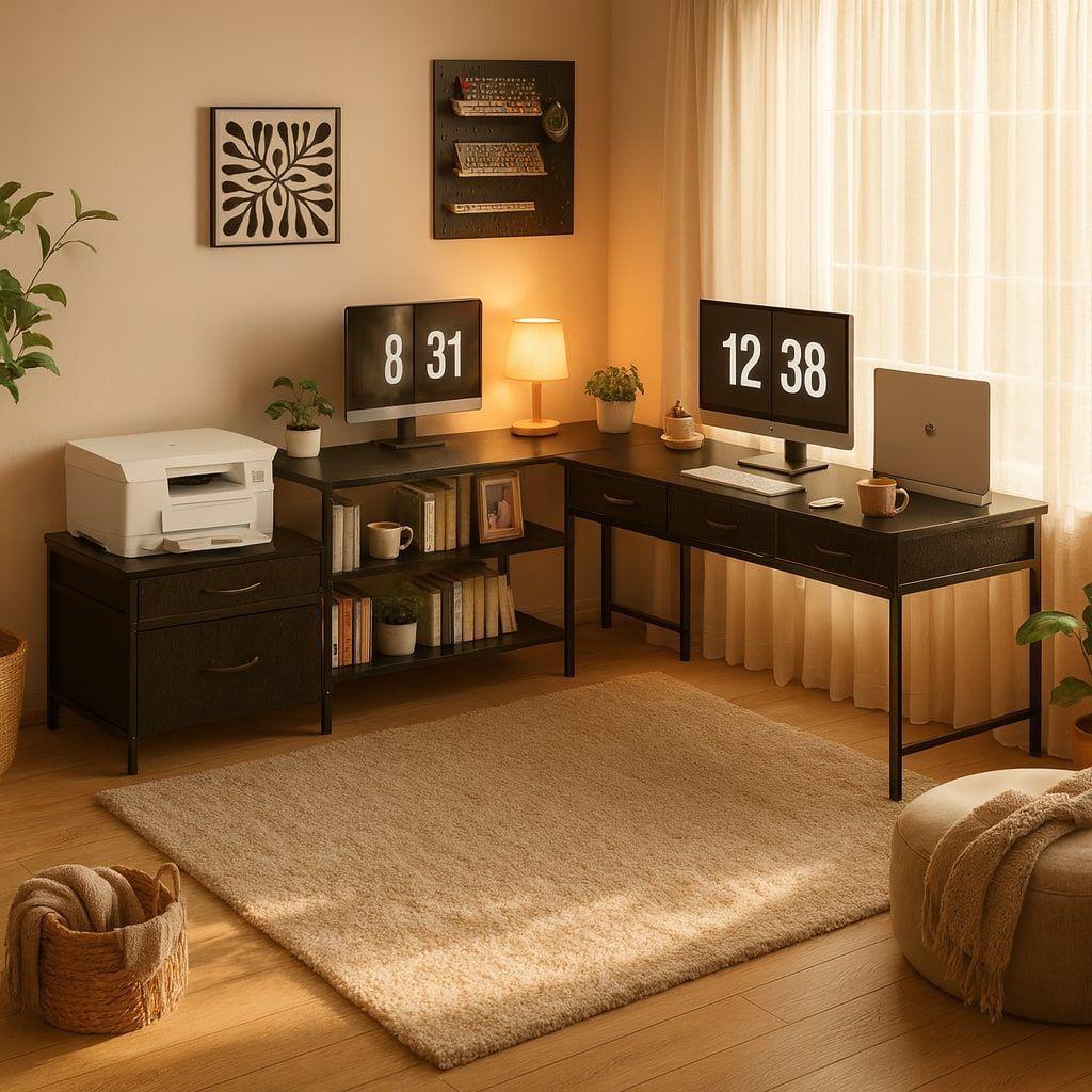 Escritorio Homeoffice Esquinero Forma L Oficina Convertible Negro-2
