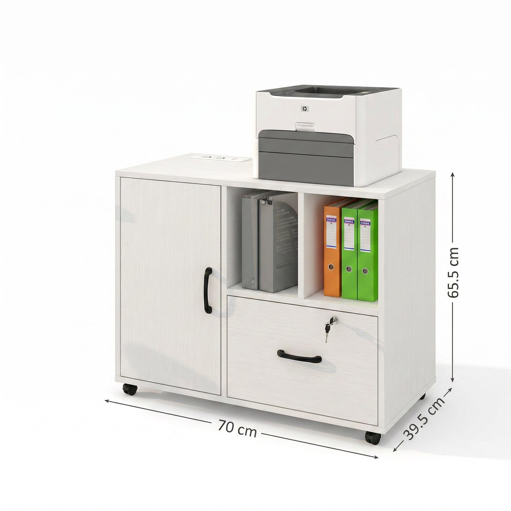 Mueble De Oficina Archivador Con Llave Con Rueda Con Enchufe Blanco-2